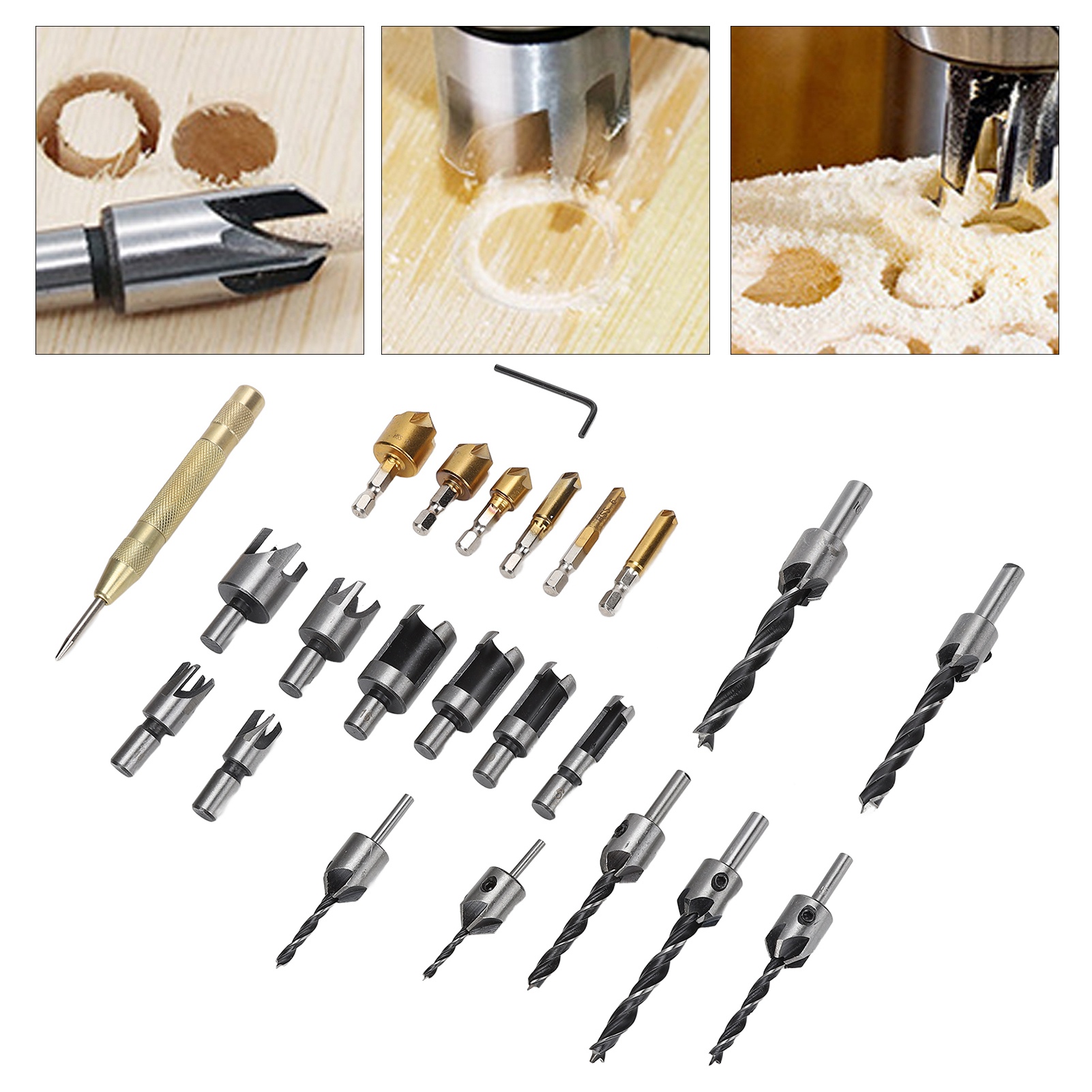 23-teiliges Fasen- Und Bohrwerkzeugset Für Die Holzbearbeitung, Fünf-klingen-fasenwerkzeug, Holzbohrer