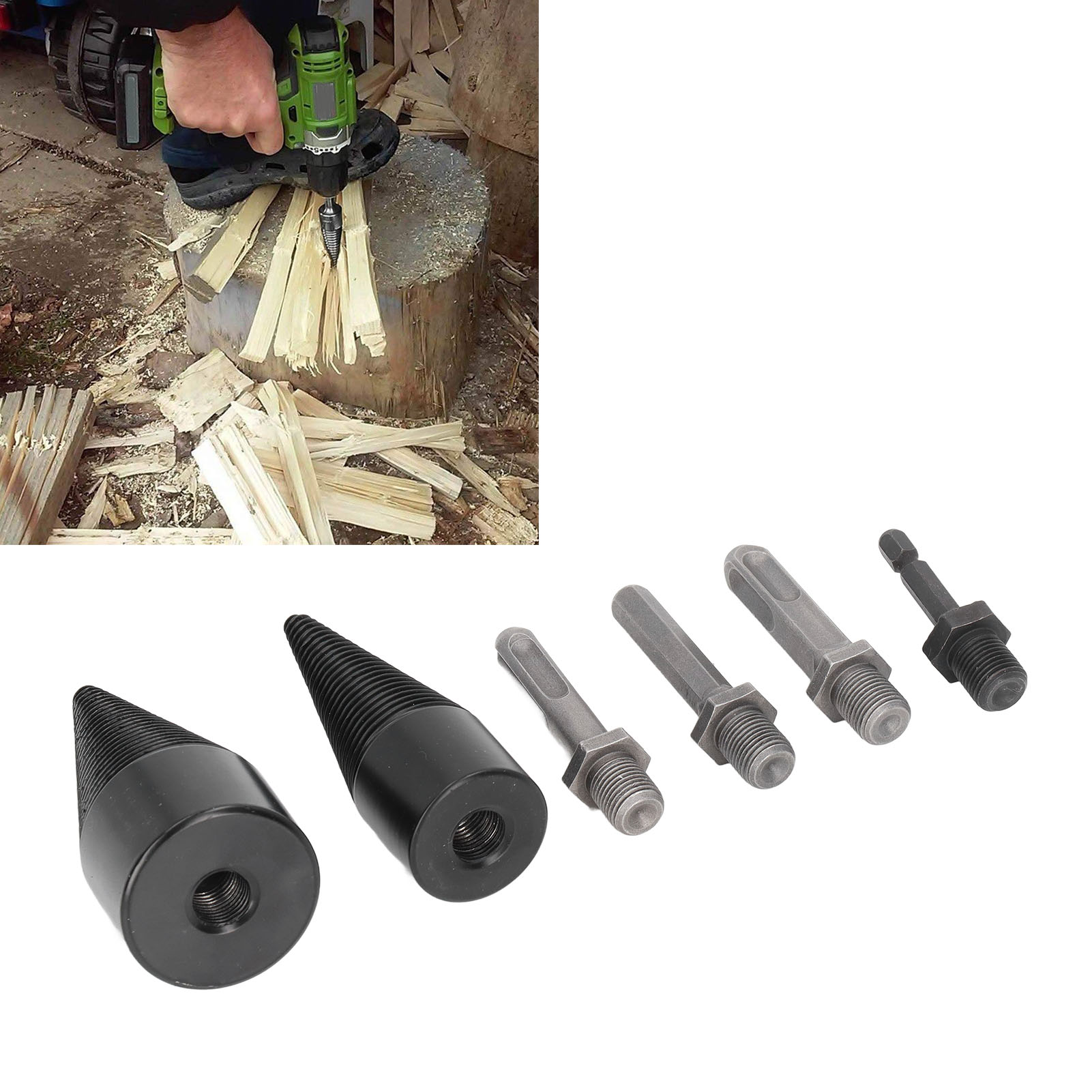 Set Mit 6 Abnehmbaren Holzspaltbohrern, Hochleistungsbohrern, Konischem Schraubendreher Für Handbohrmaschinenschäfte, 2 Bohrer Mit 4 Griffen