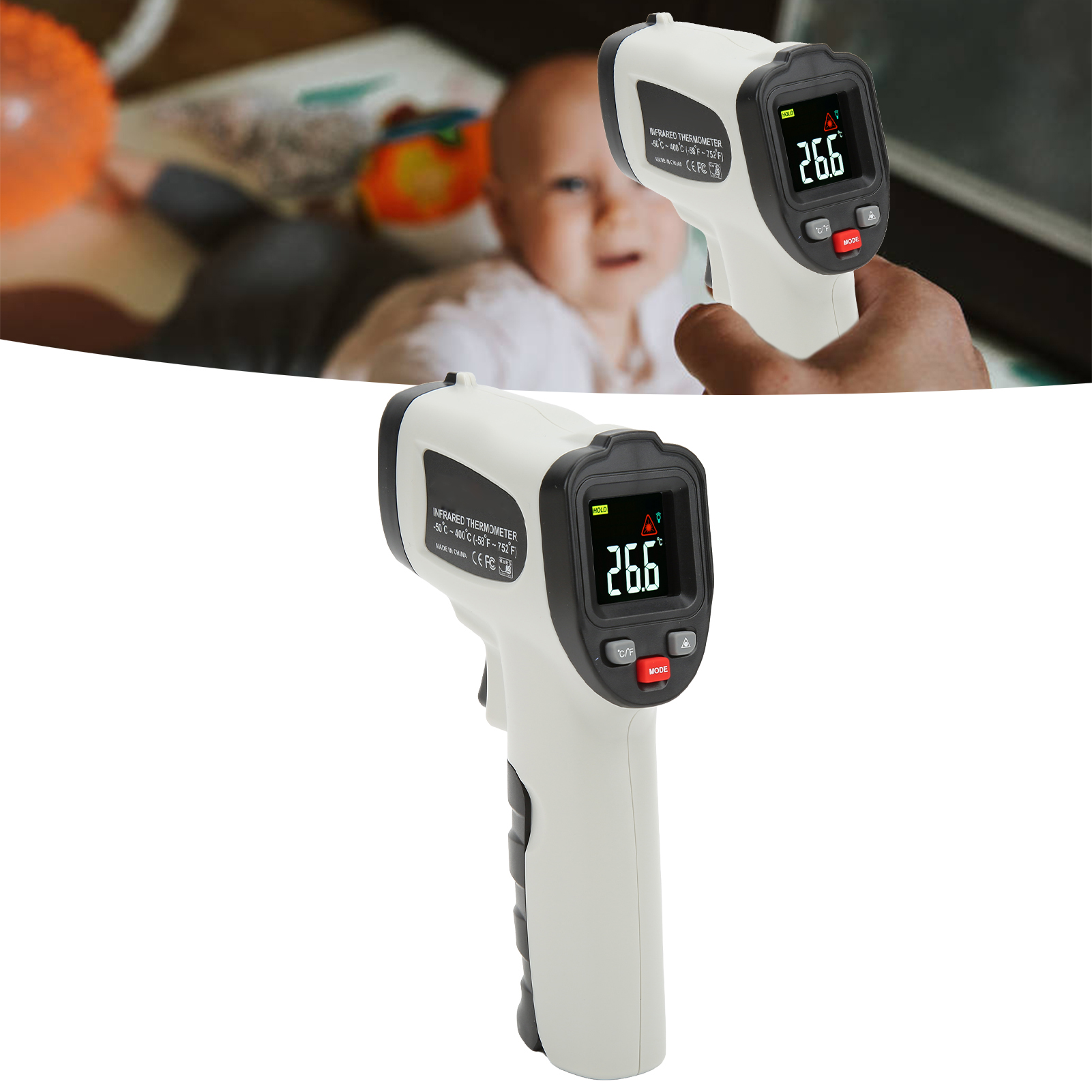 Hochpräzises, Tragbares Infrarot-thermometer, Berührungsloses Hochtemperatur-thermometer, Infrarot-thermometerpistole 327a