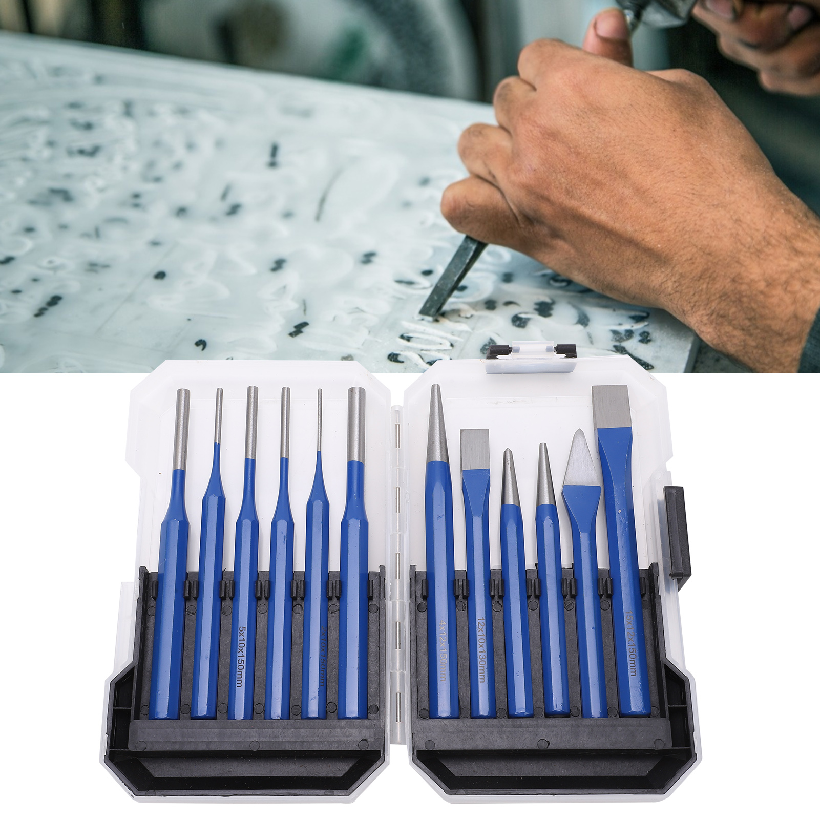 Hochwertiger, Professioneller Zylinderstempel, Schlagstempel, Stift, Auswerfstempel, Runder Montagemeißel, Set Mit 12 Meißeln Und Stempeln.