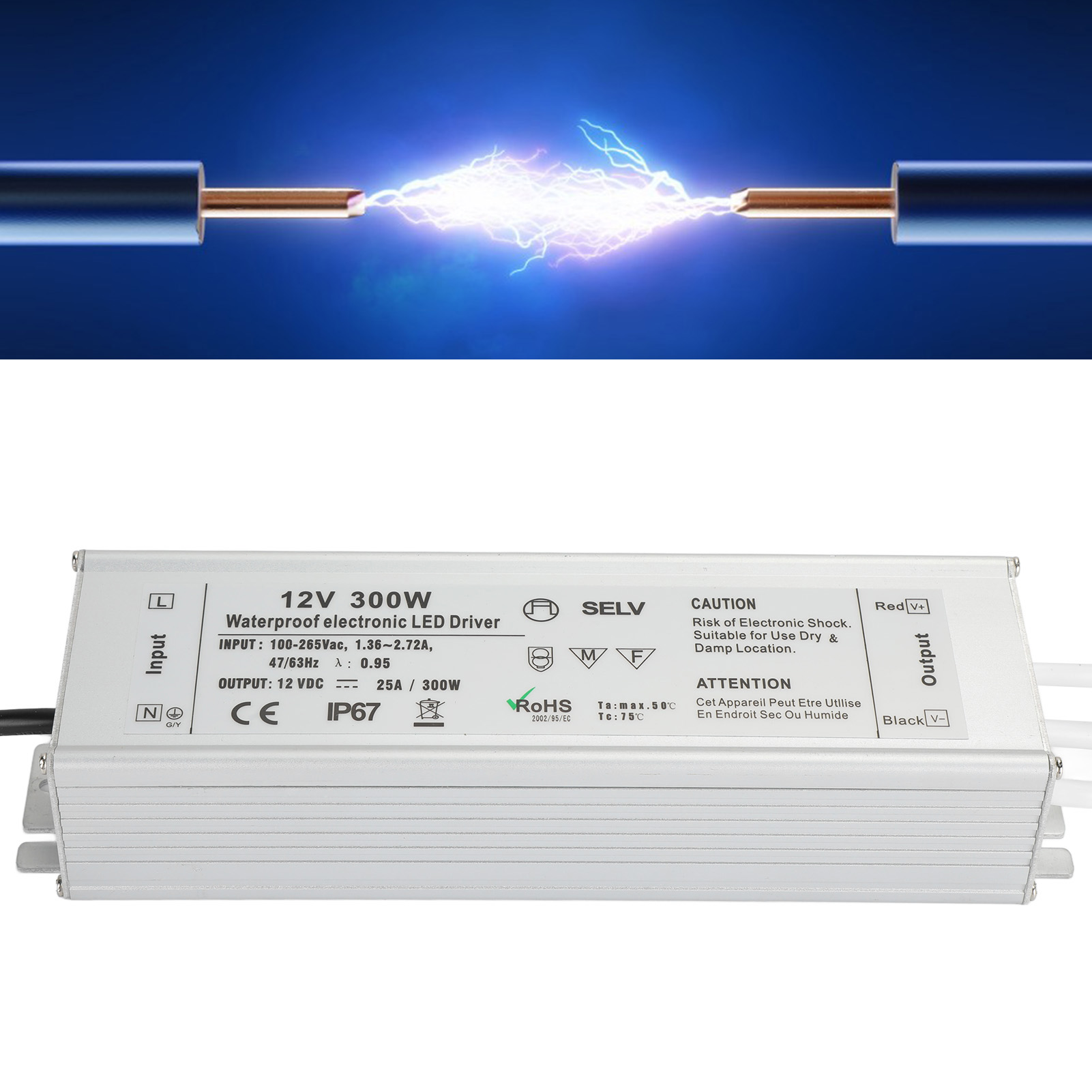 300w Ip67 Wasserdichtes Schaltnetzteil Mit Led, 12v Ac Ausgang (europäischer Standard)