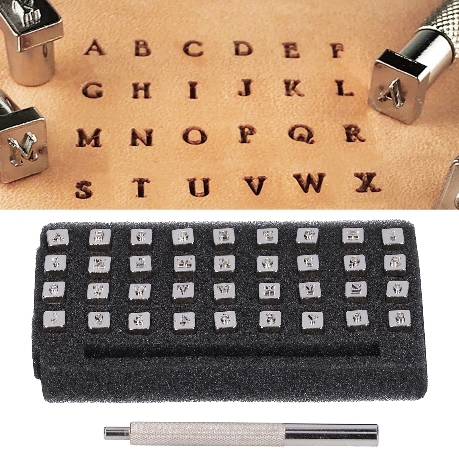 Set Aus 37 Pflanzlich Gegerbten Leder-digitalmarkierwerkzeugen Für Englische Buchstaben, 3,5 Mm.
