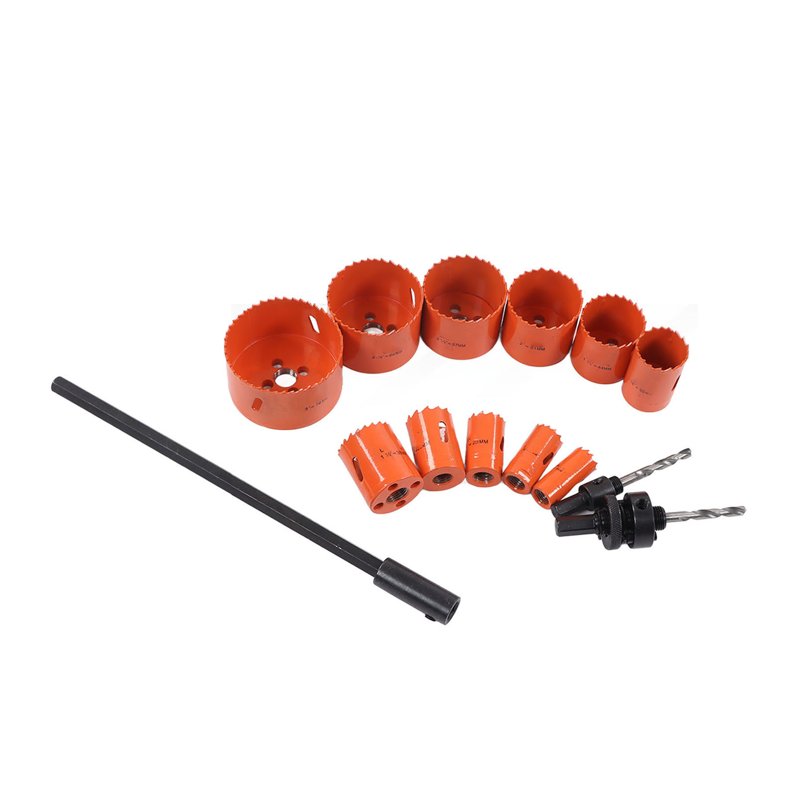 14-teiliges Set Inklusive Einer Orangefarbenen Lochsäge Für Metall, Einem Spiralbohrer Und Einem Positionierbohrer.