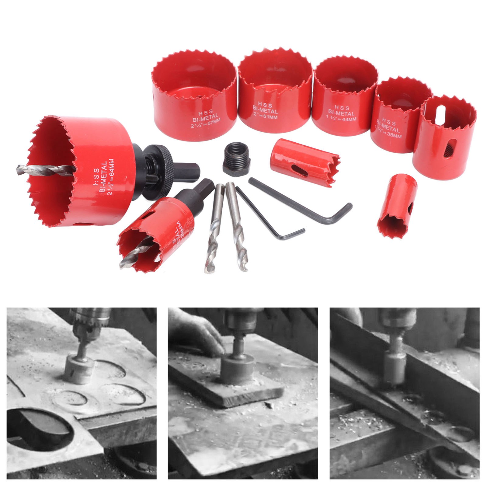 16-teiliges Set Inklusive Lochsägen, Spiralbohrern Und Schraubenschlüsseln Aus Rotem Metall