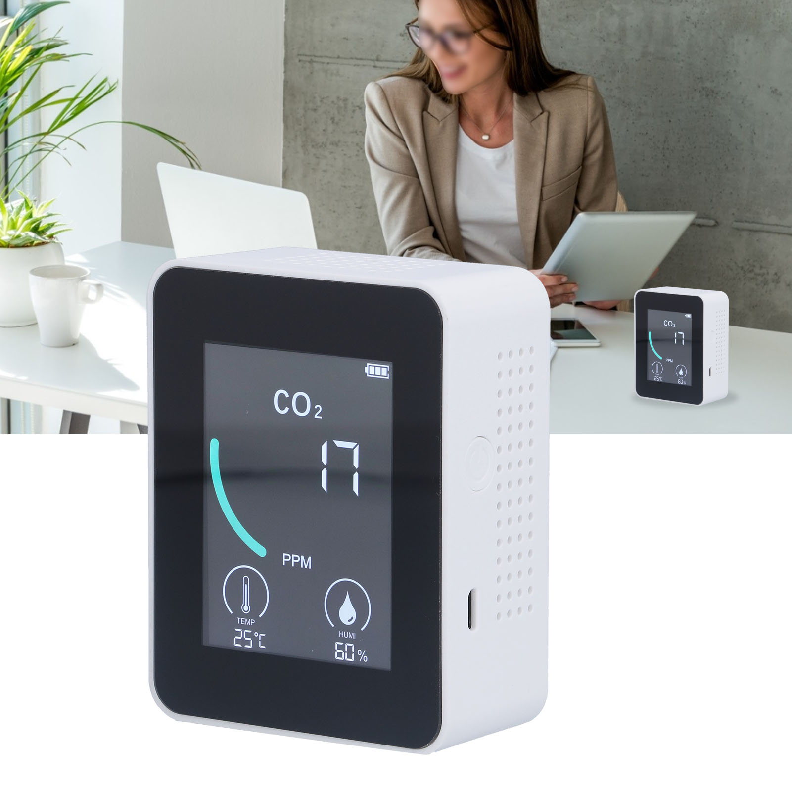 2co1t Kohlendioxid-detektor, Luftqualitätsmessgerät, Thermometer, Hygrometer, Tvoc, Weiß