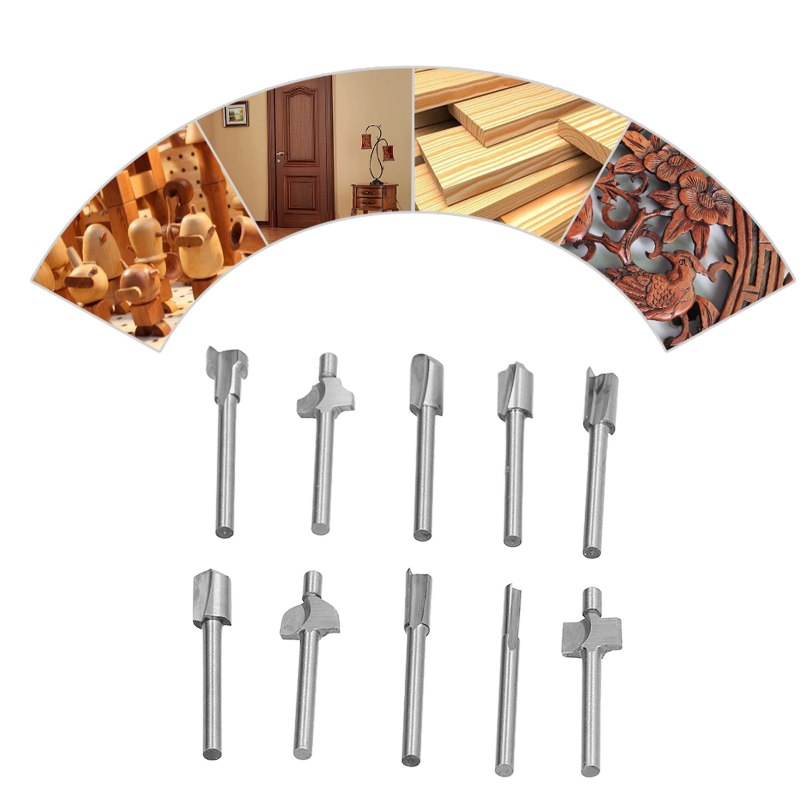 Set Mit 10 Mini-hss-fräsern Und -fräsern Mit 1/8 Zoll Schaft Für Die Holzbearbeitung, Geeignet Für Elektrische Trimm- Und Graviermaschinen.
