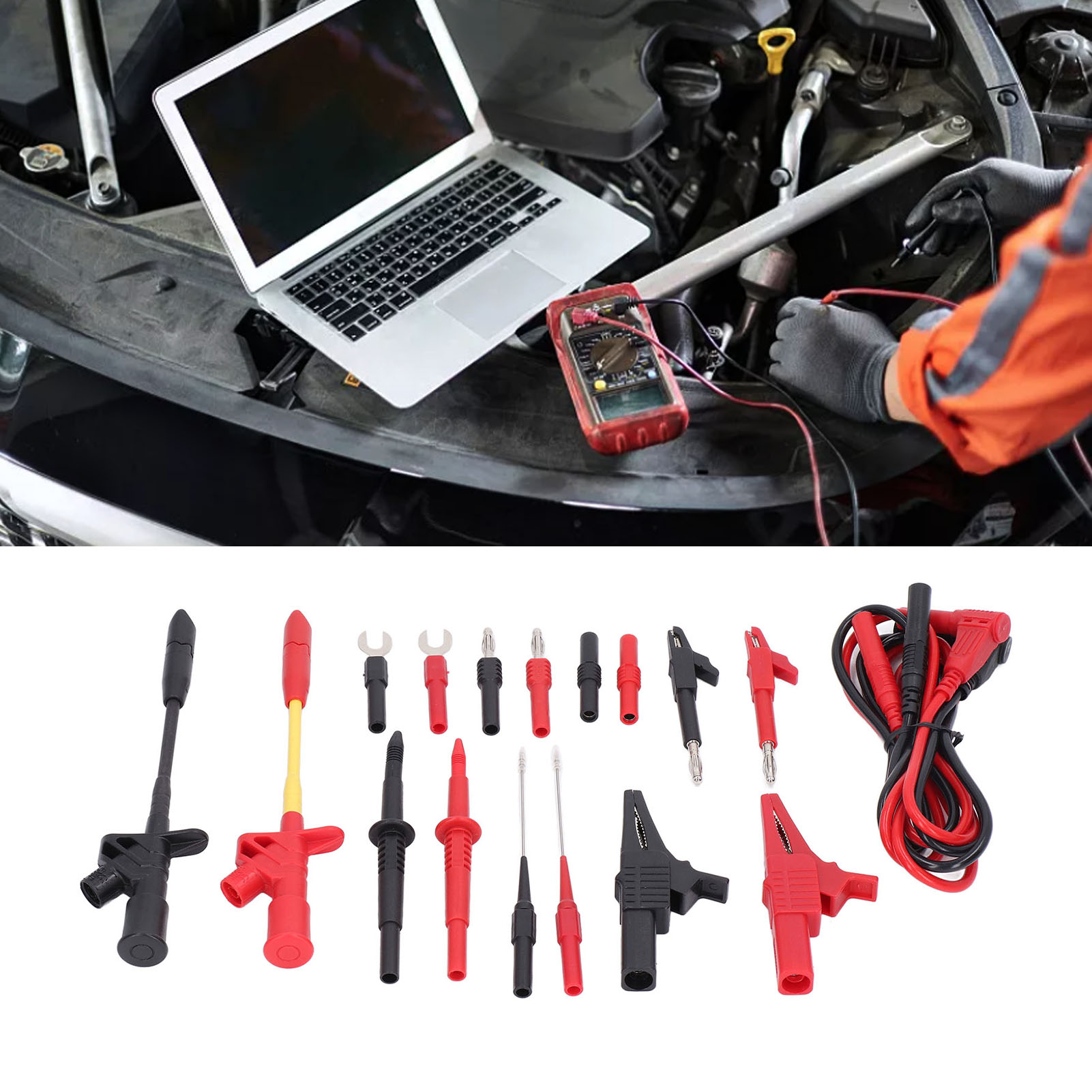 Jt8045 Kfz-elektrik-reparaturset: Multimeter, Krokodilklemmen, Bananenstecker, Messleitungen, Messspitzen