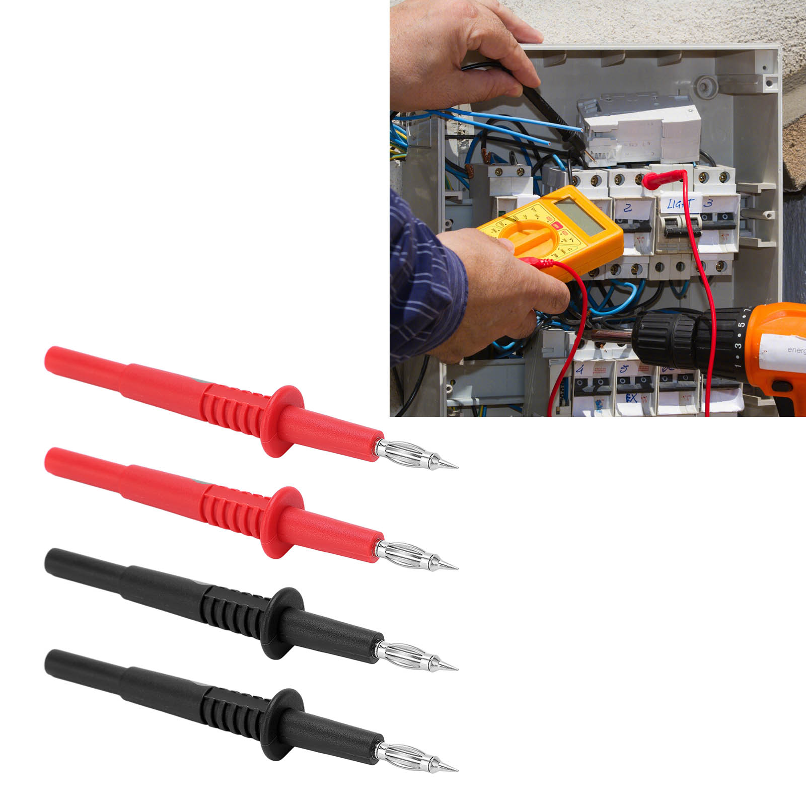 Zwei Sets, Rot Und Schwarz, Werden Zusammen Verkauft. Prüfspitze Für Multimeter J.30017, 4 Mm Spitzspitze Mit Laternenkopf Und 4 Mm Bananenstecker, Für Leistungsprüfungen.