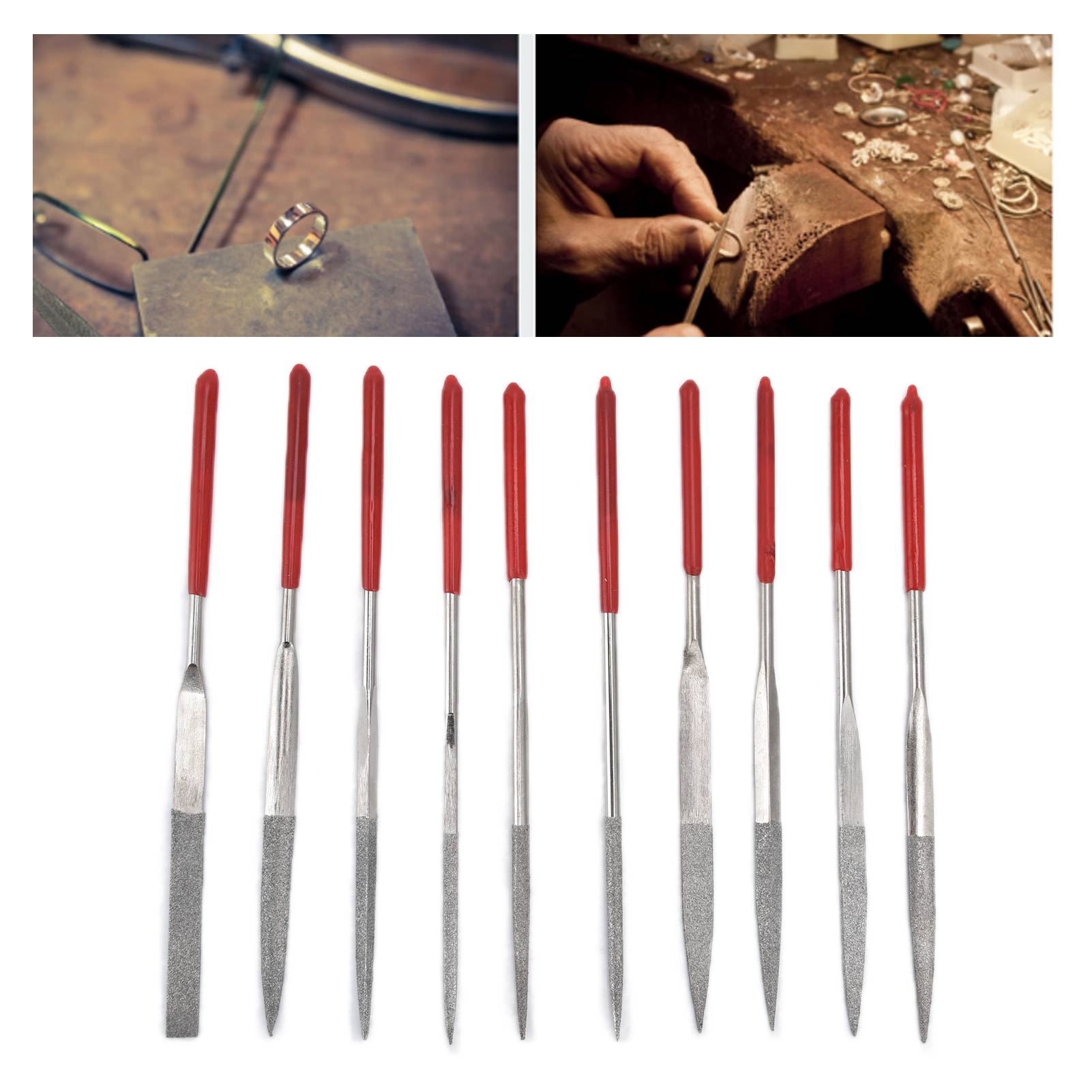 Set Mit 10 Verschiedenen Diamantpolierten Feilen (flache Und Dreieckige Feilen, 4 X 160 Mm)