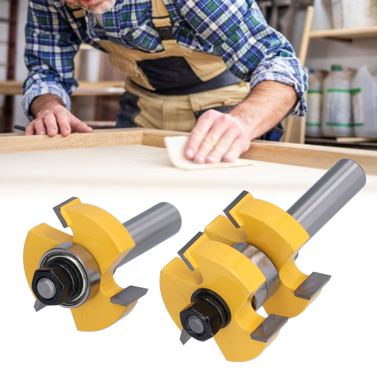 3-zahn-t-förmiger Holzfräser Mit Doppellager, Holzbearbeitungswerkzeugset, Holzbearbeitungsfräserset (2-teilig), Zapfen- Und Zapfenschneidwerkzeugset.