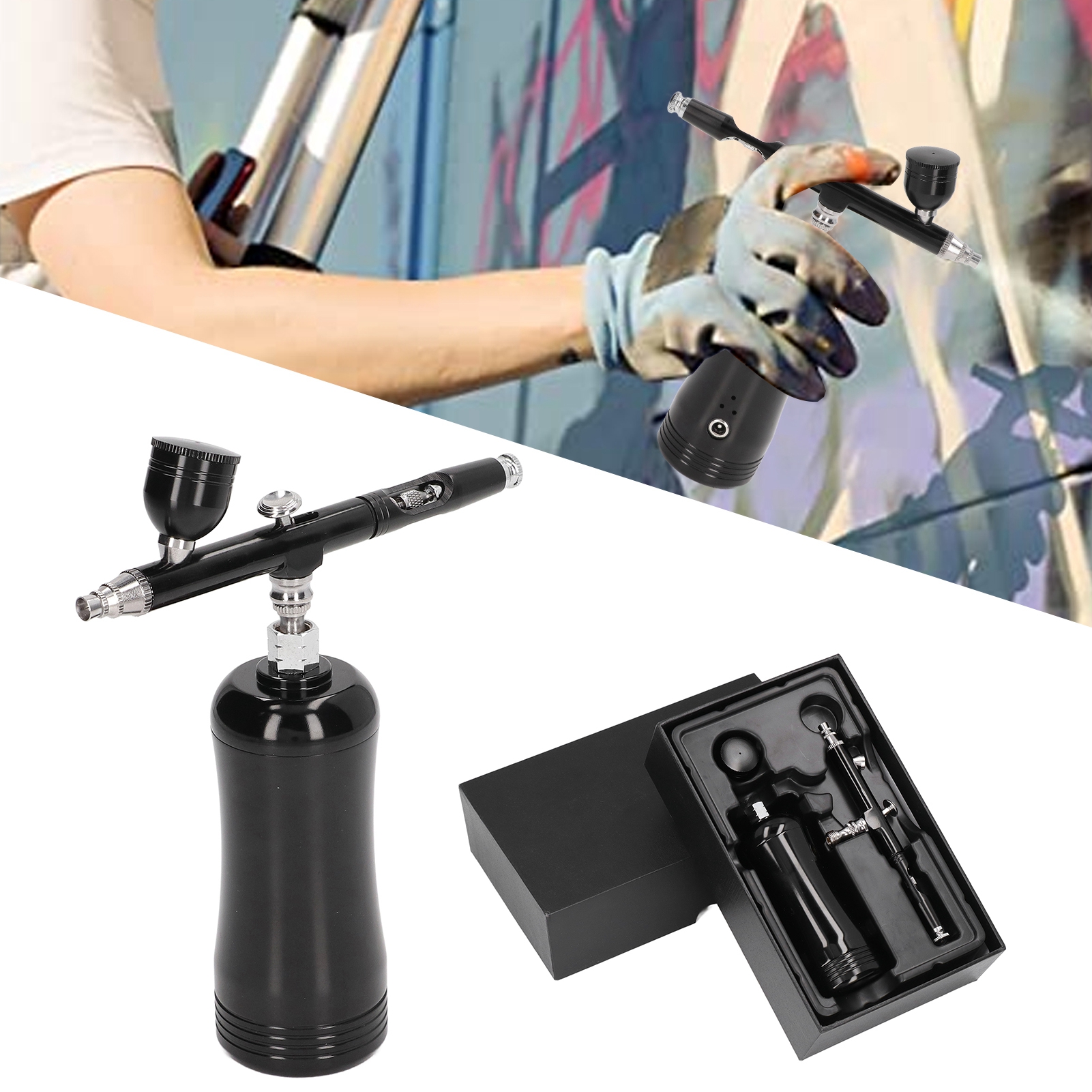 Verbesserte, Gebogene, Tragbare Und Wiederaufladbare Luftpumpe Mit 17,4 Psi Für Airbrush-, Modellbau- Und Malerwerkzeuge, In Schwarz.