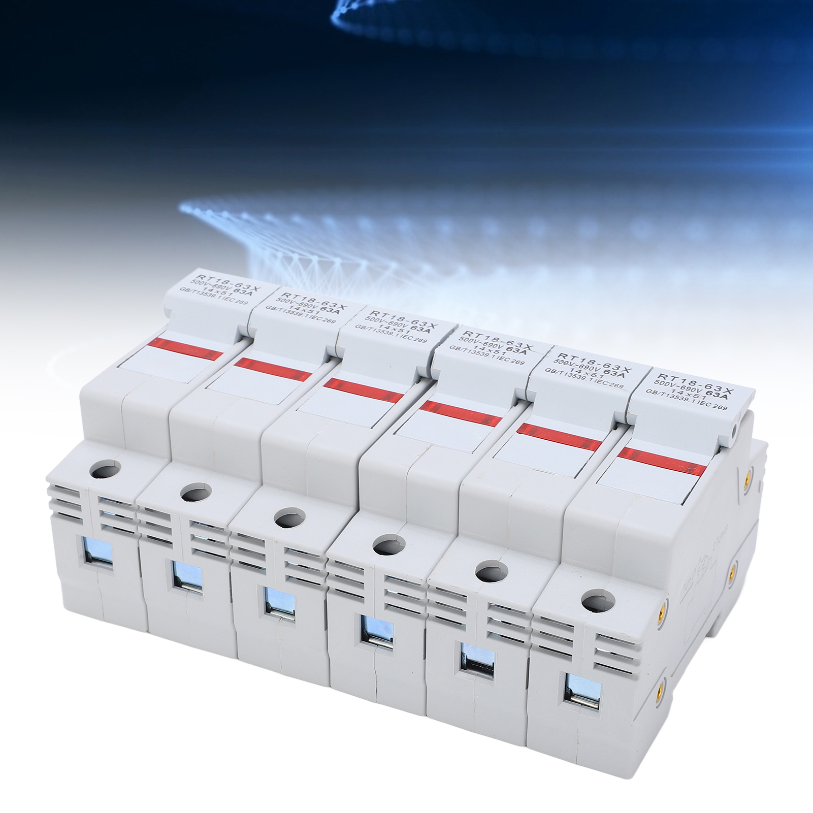 Berm Rt18-63x Schienen-sicherungshalter Mit Led-anzeige, 14 X 51 Mm Sicherungskern, Sockel, Kupferteile, 500–690 V Drehstrom