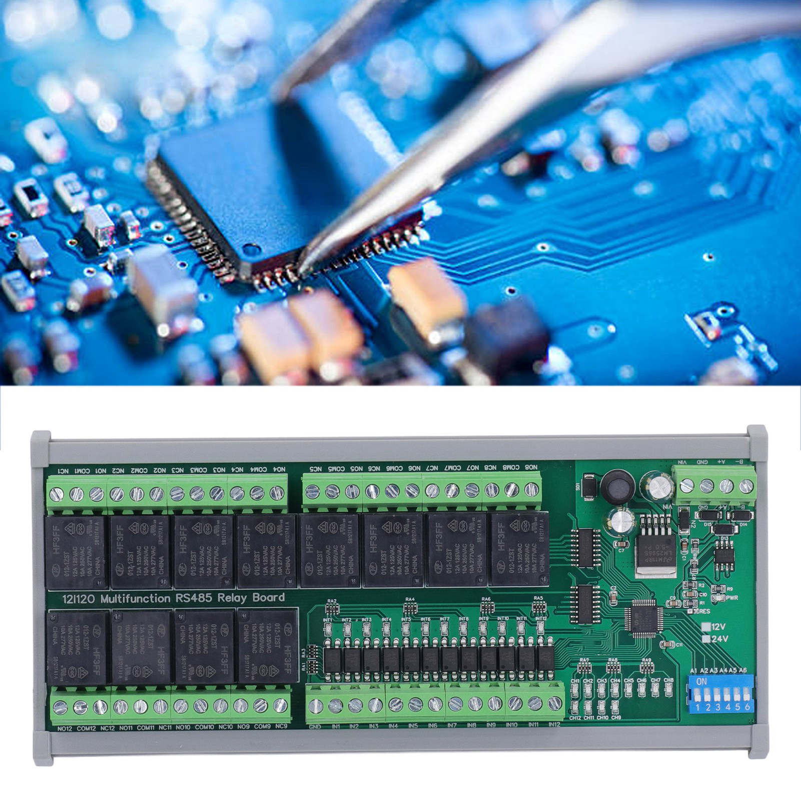 Modbus Rtu Rs485 12-kanal Di-do-relaismodul Mit Din-montageschiene, 24 V