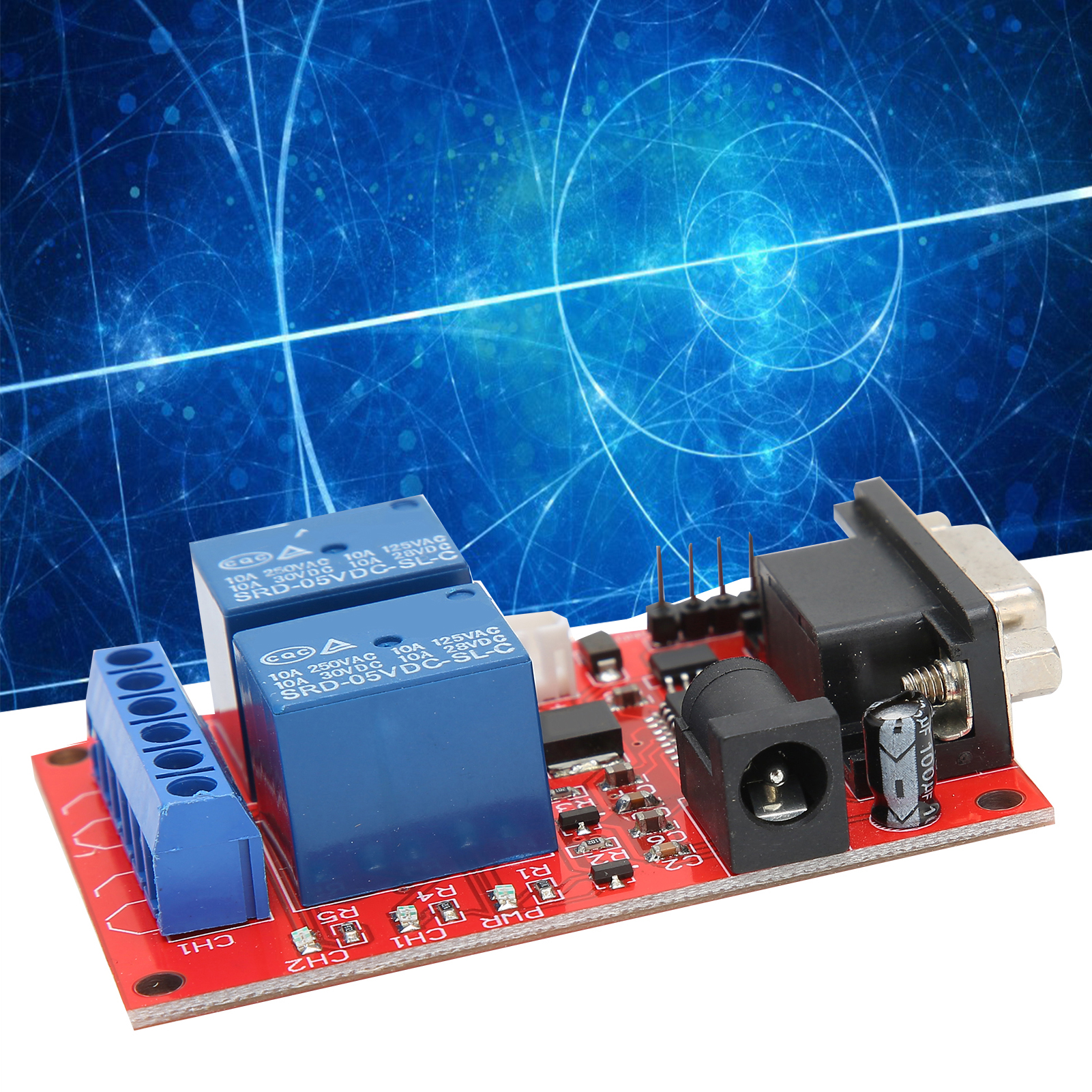 Sr-10 4a 2-kanal-relaismodul Mit Serieller Schnittstelle, Mikrocontroller Und Leiterplatte.