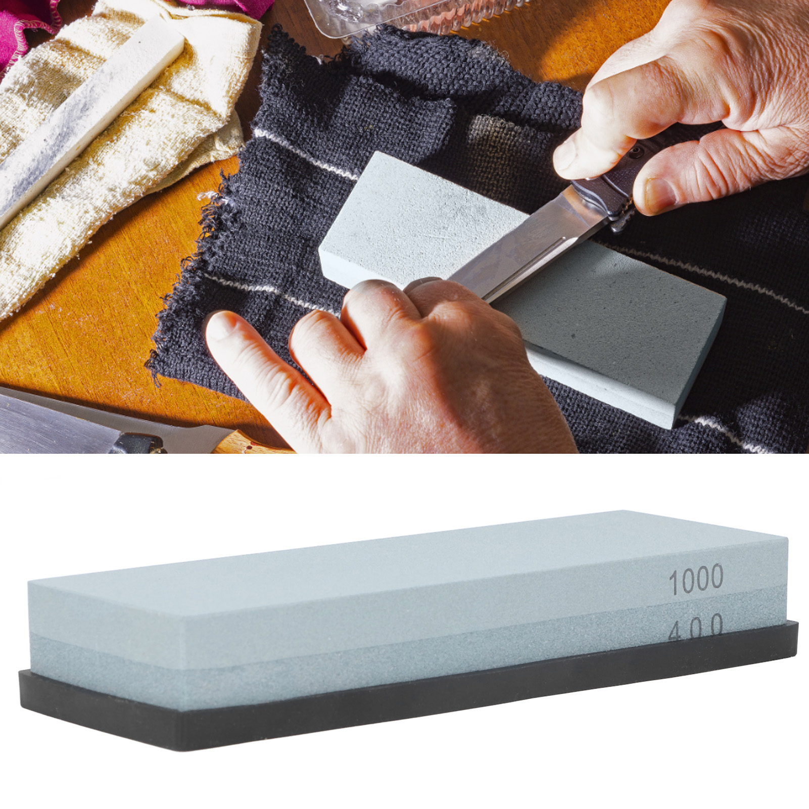 Set Mit 2 Schleifsteinen, Körnung 400/1000, Mit Rutschfesten Gummipads – Professionelles Schleifstein-set