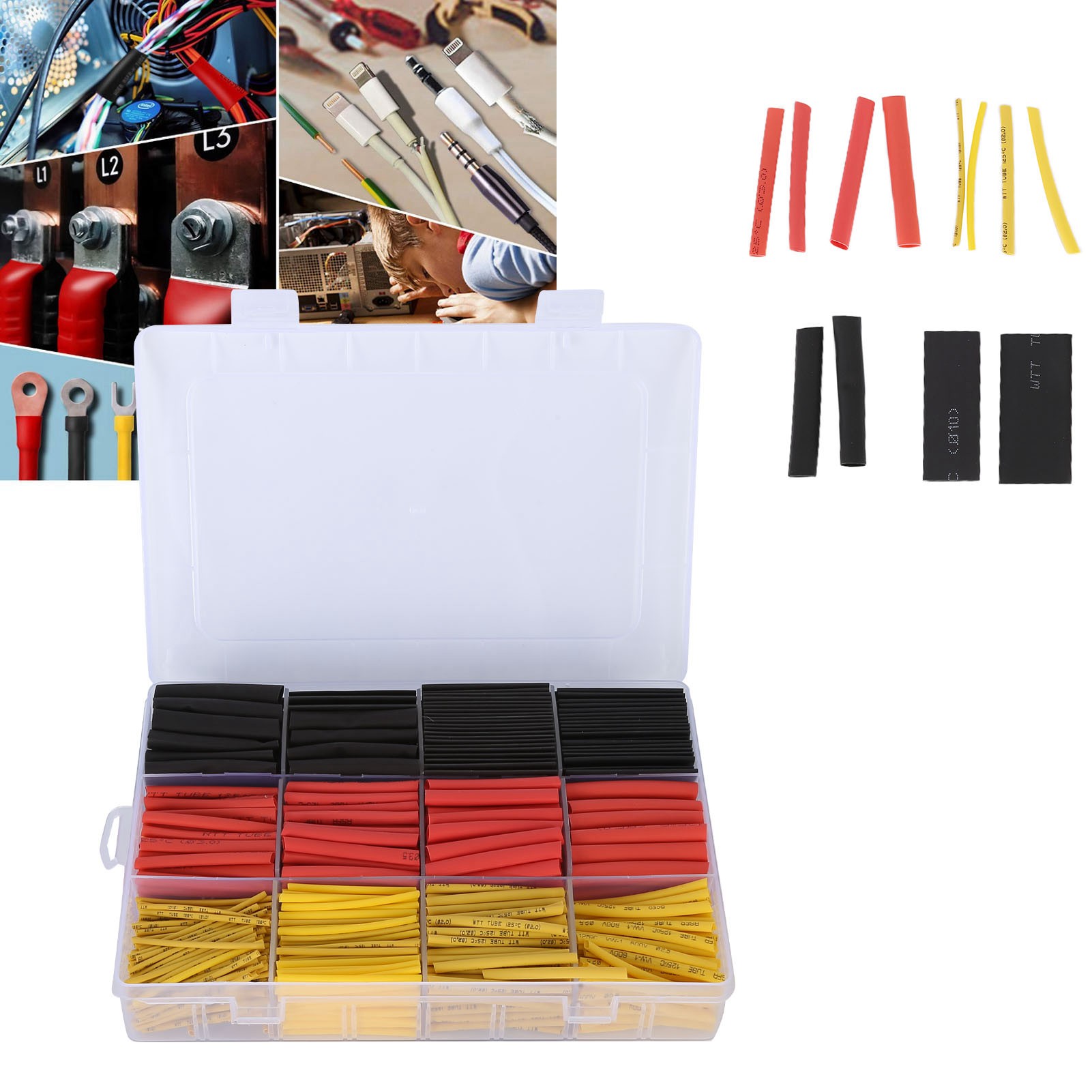 Packung Mit 800 Roten, Gelben Und Schwarzen Schrumpfschläuchen.