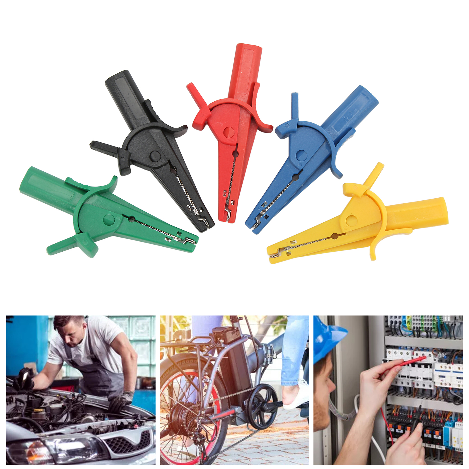 Sicherheitsprüfklemmen, Fischklemmen Mit 4 Mm Schutzbananenstecker, Krokodilklemmen, Stromprüfklemmen 60041, Verkauft In Packungen (rot, Schwarz, Gelb, Blau, Grün).