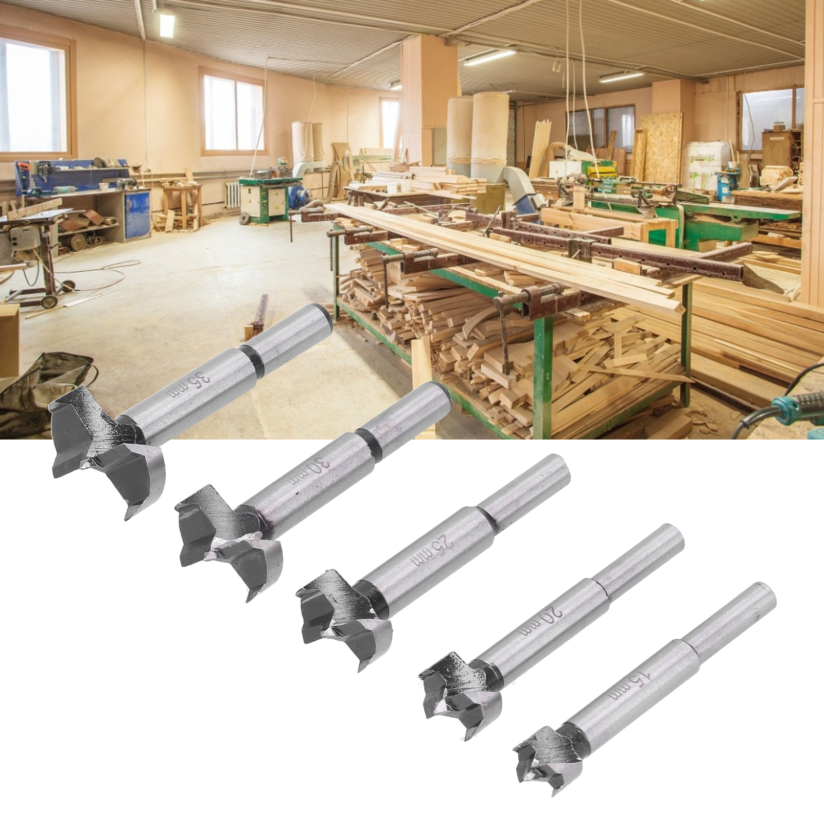 Set Mit 5 Flachflügelbohrern Für Die Holzbearbeitung, Lochsägen Und Scharnierbohrern
