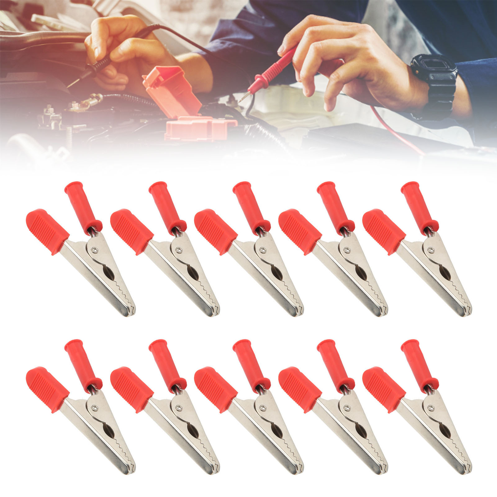 J.60047 20mm Messing-prüfklemmen, Batterieklemmen, Krokodilklemmen, Fischklemmen, 10 Stück Pro Packung (rot)
