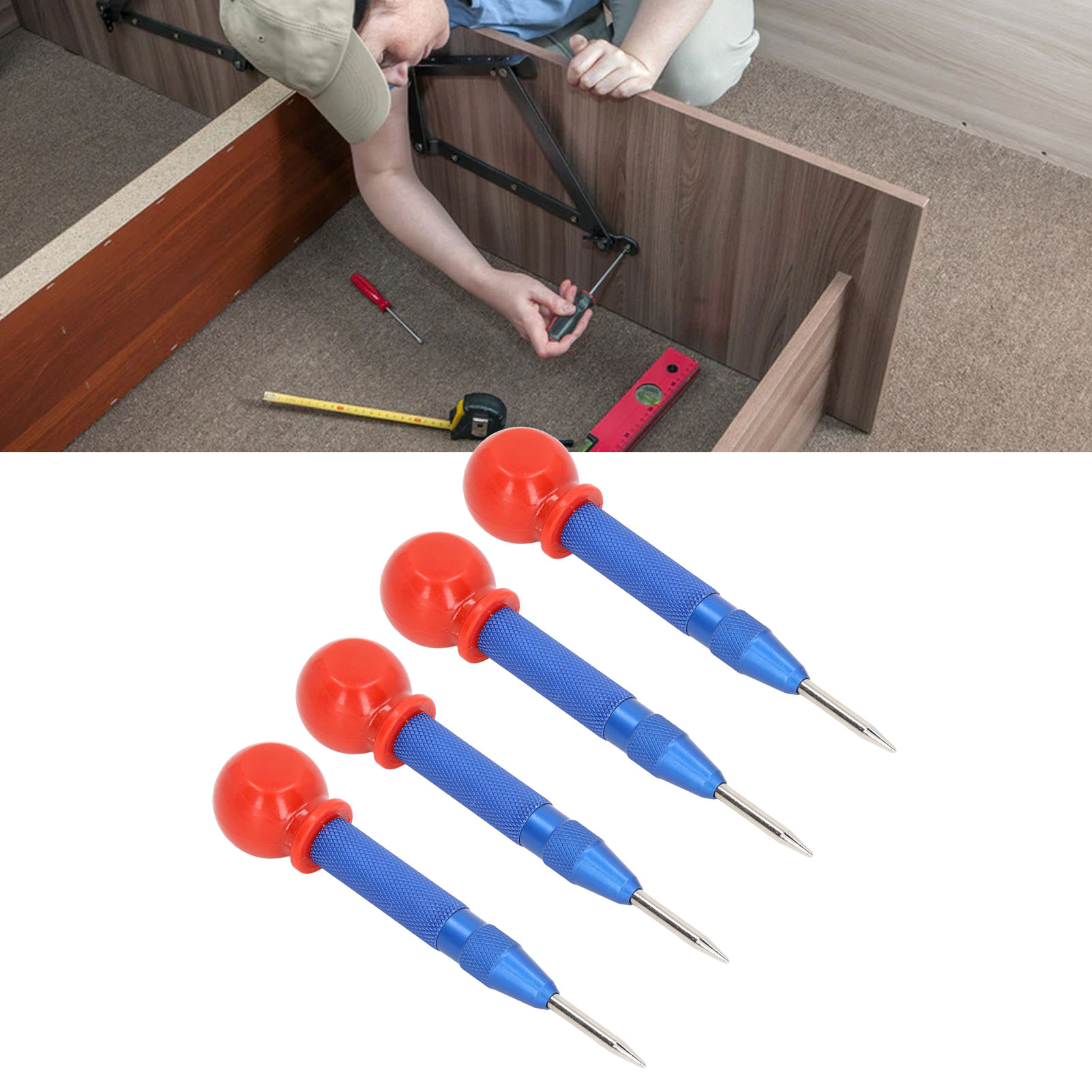 Ein Satz Von 4 Automatischen Drucktastern Mit Kappen Und Blauer Mittelmarkierung