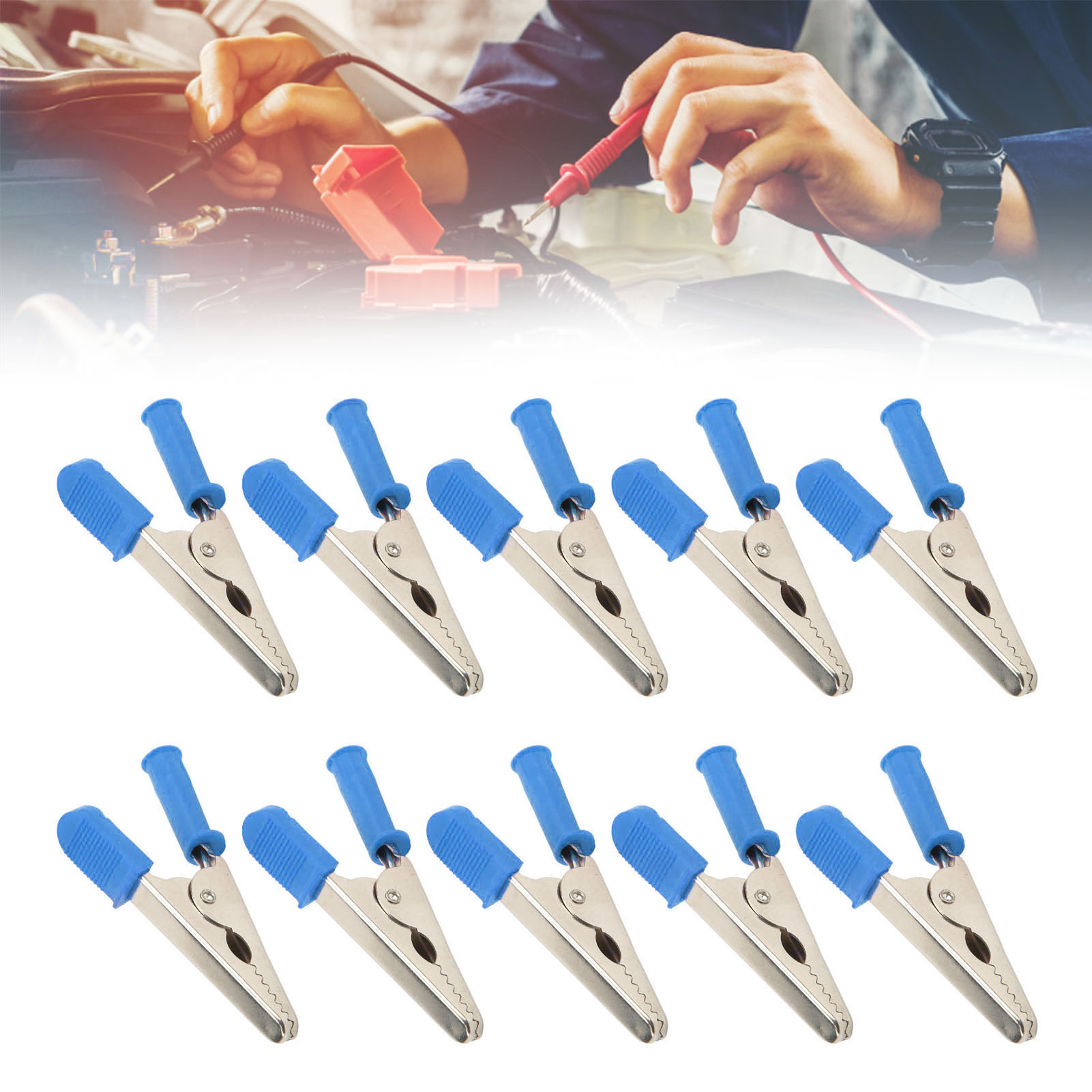 J.60047 20 Mm Messing-krokodilklemmen, Batterieklemmen, 10er-pack, Blau