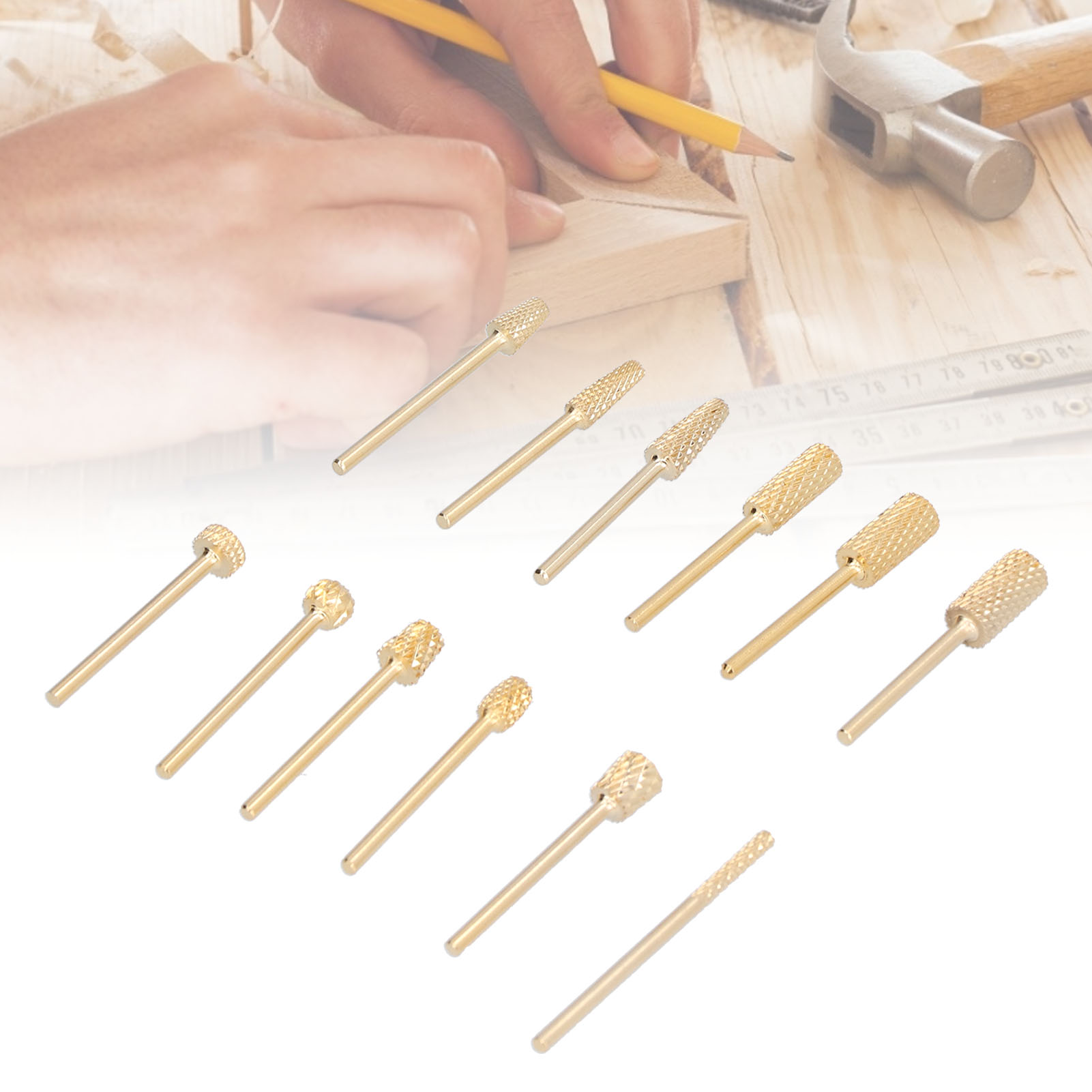 Schleifkopf Für Holz- Und Metallbearbeitung, Wolframstahl-fräser, 12-teiliger Nagelpolierkopf, Gold.
