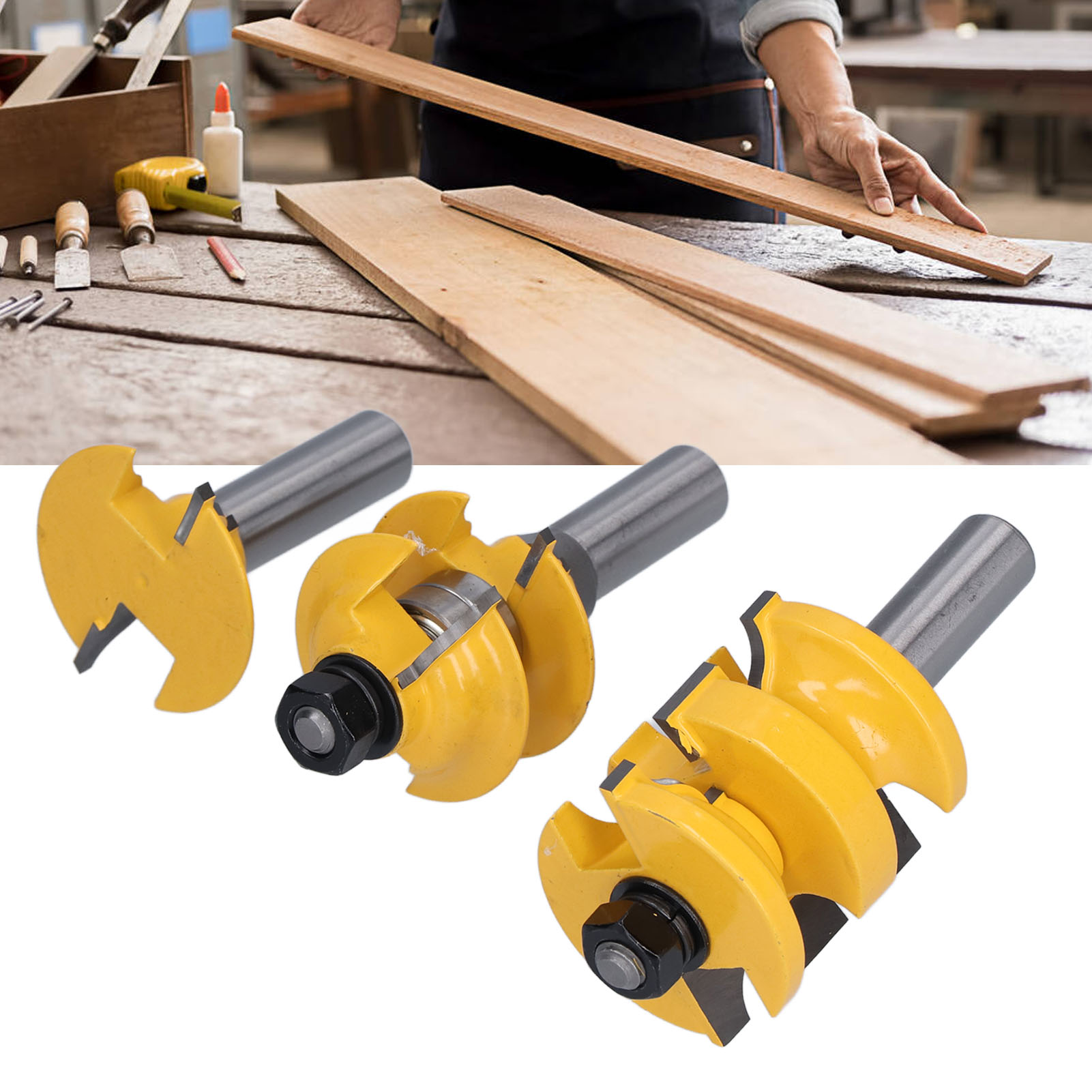 Dreiteiliger Türrahmen-zapfenfräser, 1/2-zoll-schaft, Holzfräser, Für Türrahmenzapfen