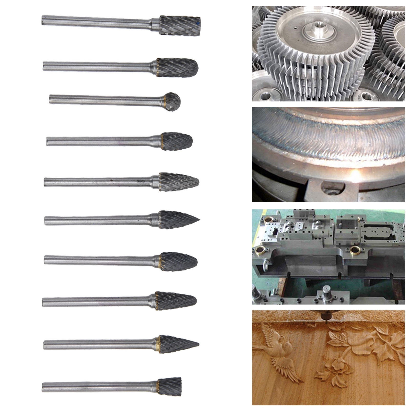 Rotationsfeilen Aus Hartmetall, 10-teiliges Set, Gängige Größen, Schleifköpfe Aus Hartmetall, Schleifköpfe Aus Wolframkarbid, Doppelnut.