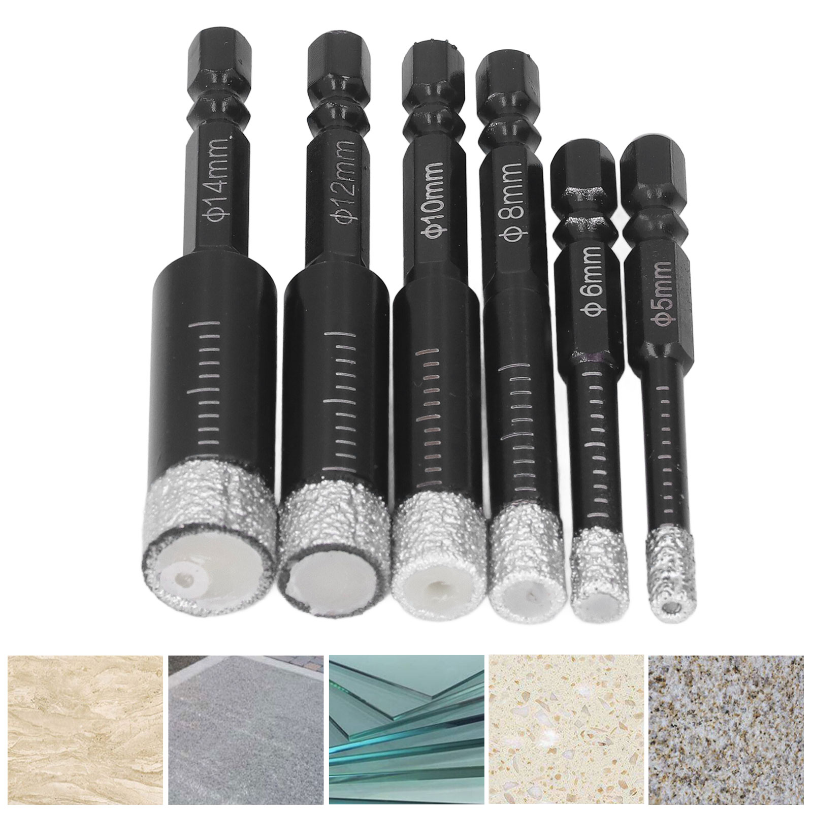 Set Mit 6 Doppelnut-diamantbohrern Für Trocken- Und Nassbohrungen, Geeignet Für Keramikfliesen, Marmor Und Granit.