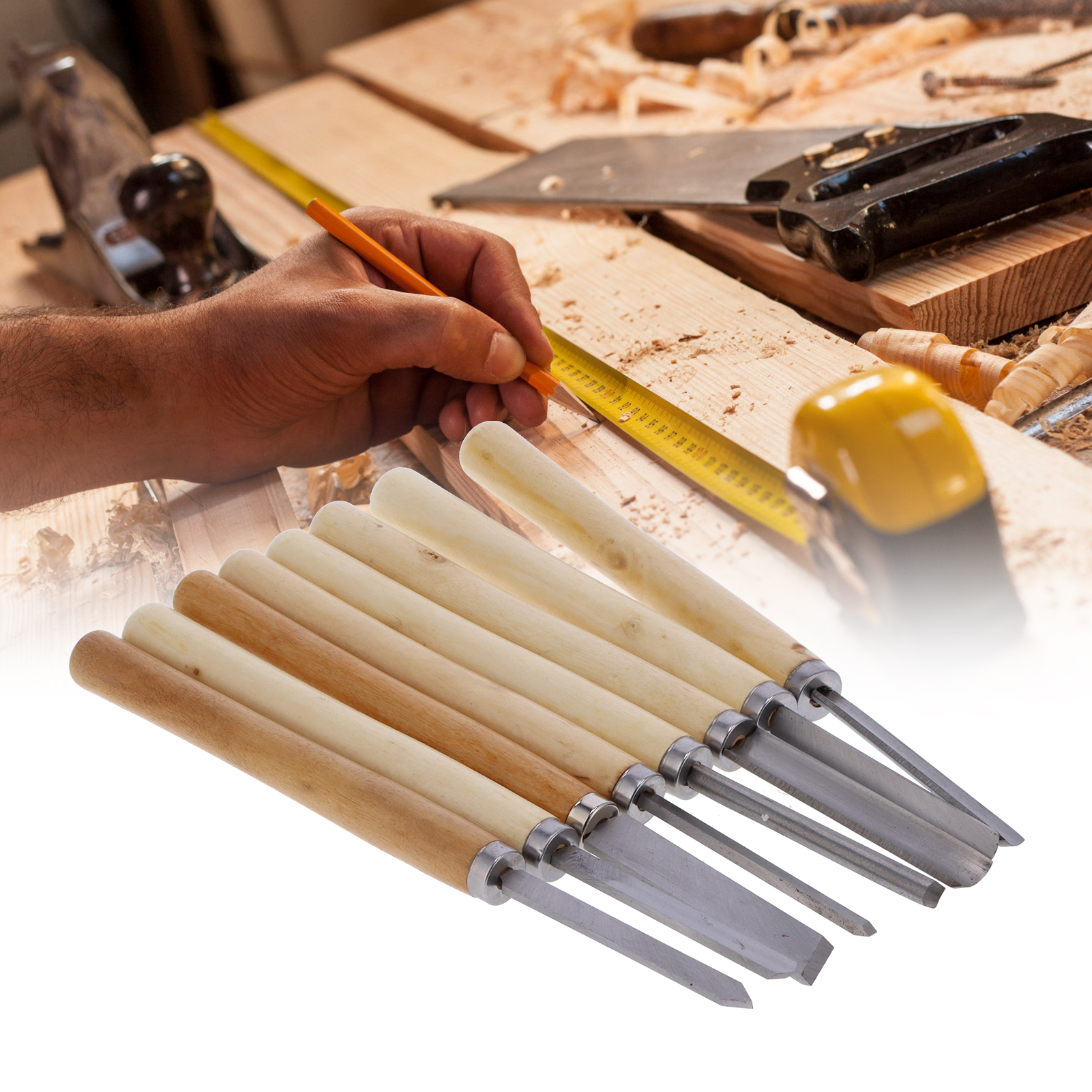 Set Mit 8 Drechselwerkzeugen Aus Hochgeschwindigkeitsstahl, Holzmeißeln, Drechselwerkzeugen