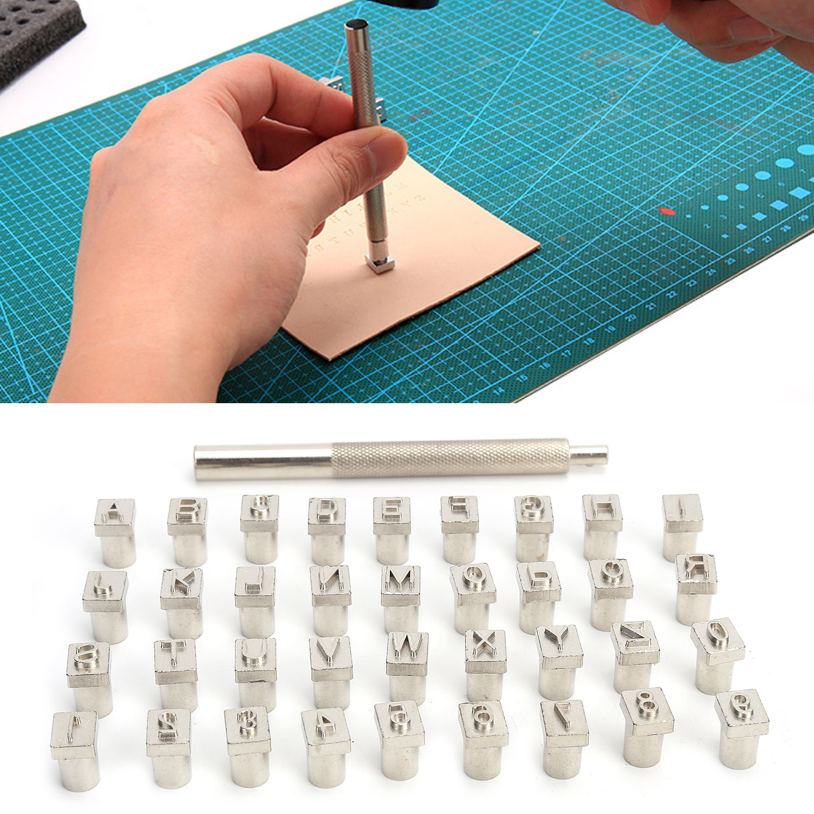 37-teiliges Set Zur Bearbeitung Von Pflanzlich Gegerbtem Leder, Mit Digitaldruck, Englischer Beschriftung Und Handgefertigten Lederschnitzwerkzeugen, 6,5 Mm