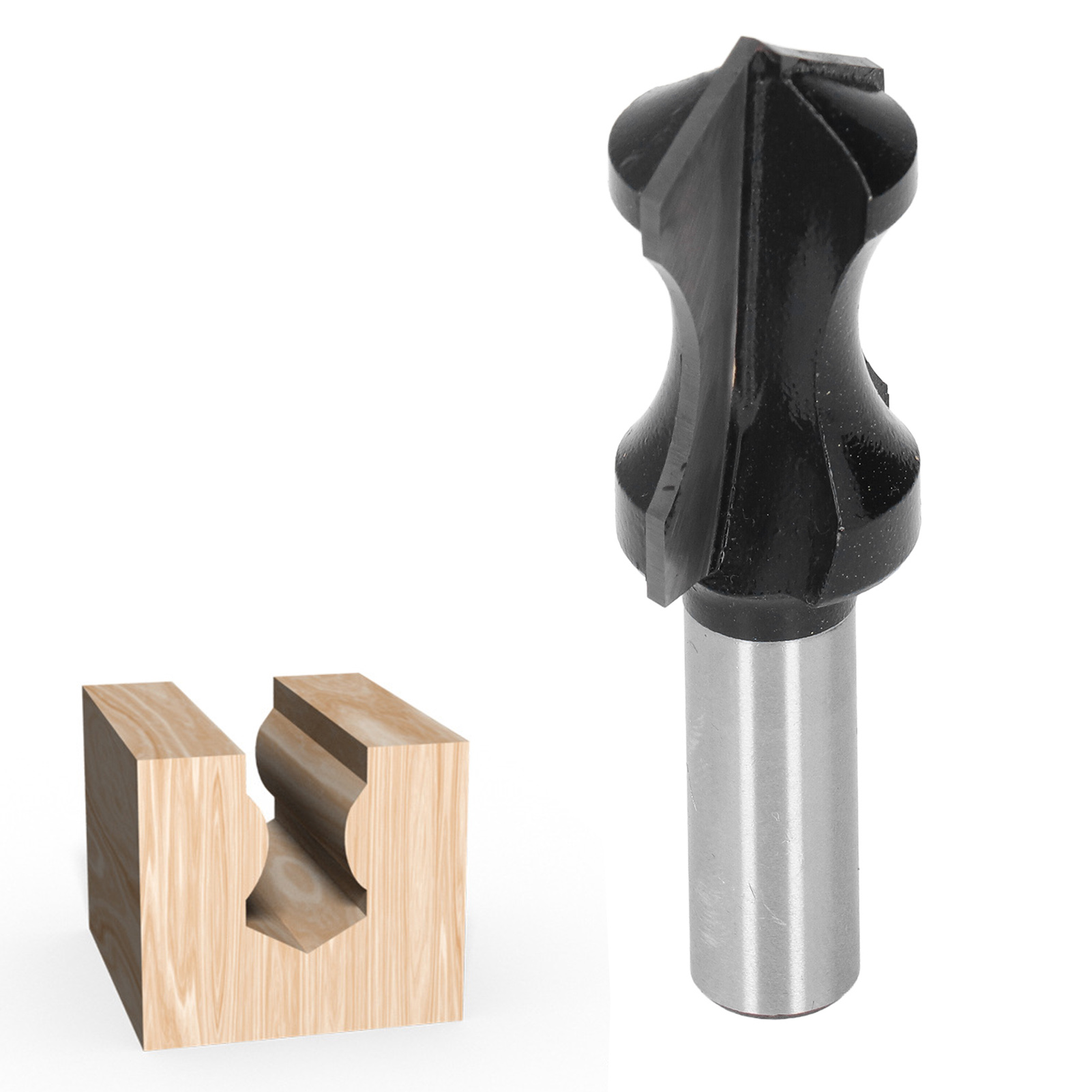Schwarzer Holzfräser Mit 1/2" Schaft, Gravierter Spitze, Spitzer Düse, Gebogenem Ende Und Führungslinie.