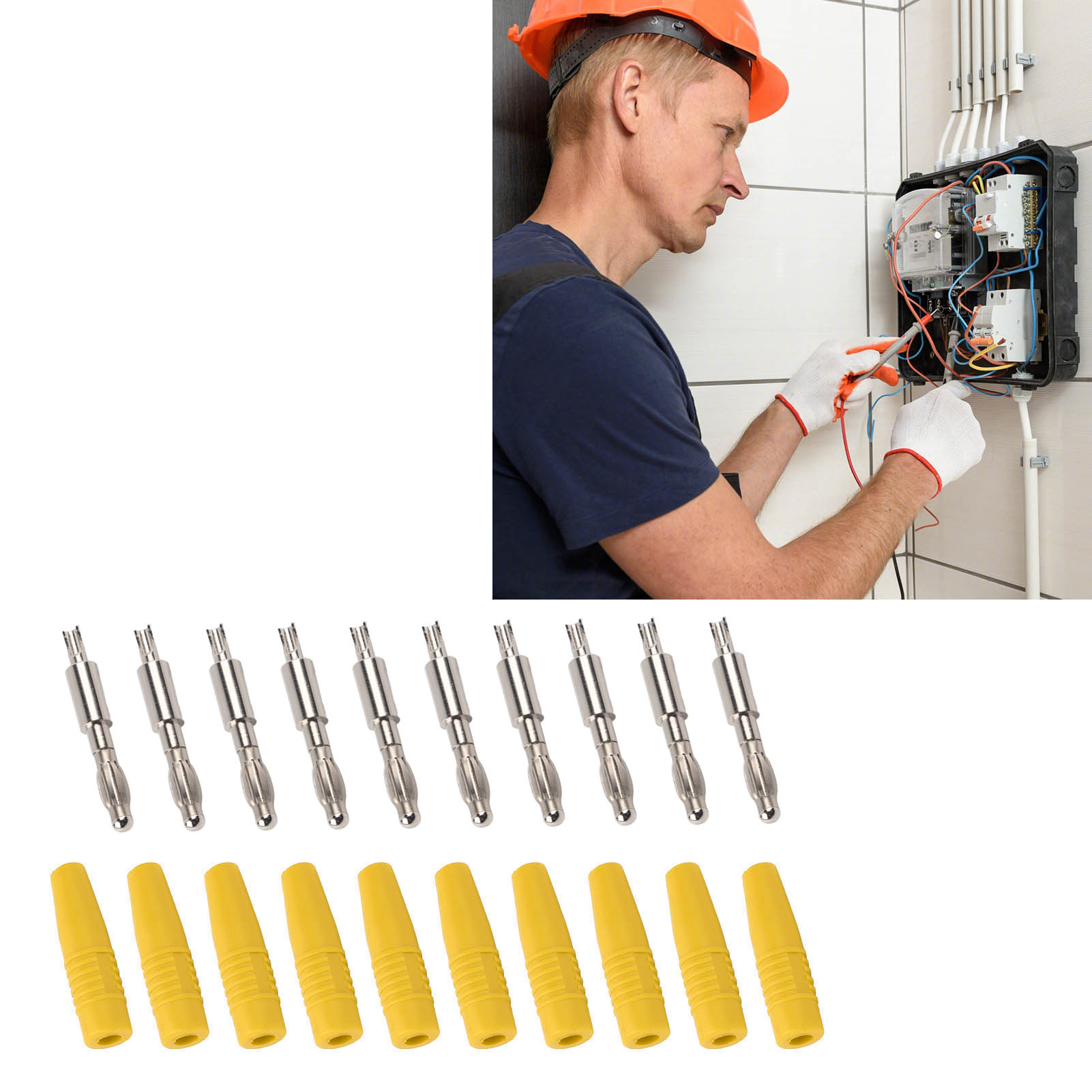 22.040 Bananenstecker-laterne 4,0 Mm, Reines Kupfer, Vernickeltes Metall, Spritzgegossen, Zubehör, Verlötete Stifte, Gelbe Anschlüsse