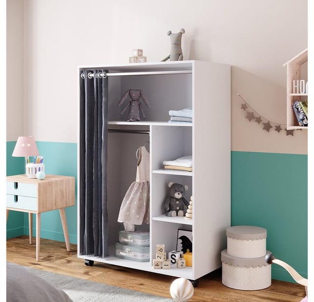 Vicco - Kleiderschrank Doros, Weiß, 100 x 146.6 cm offen, mit Rollen