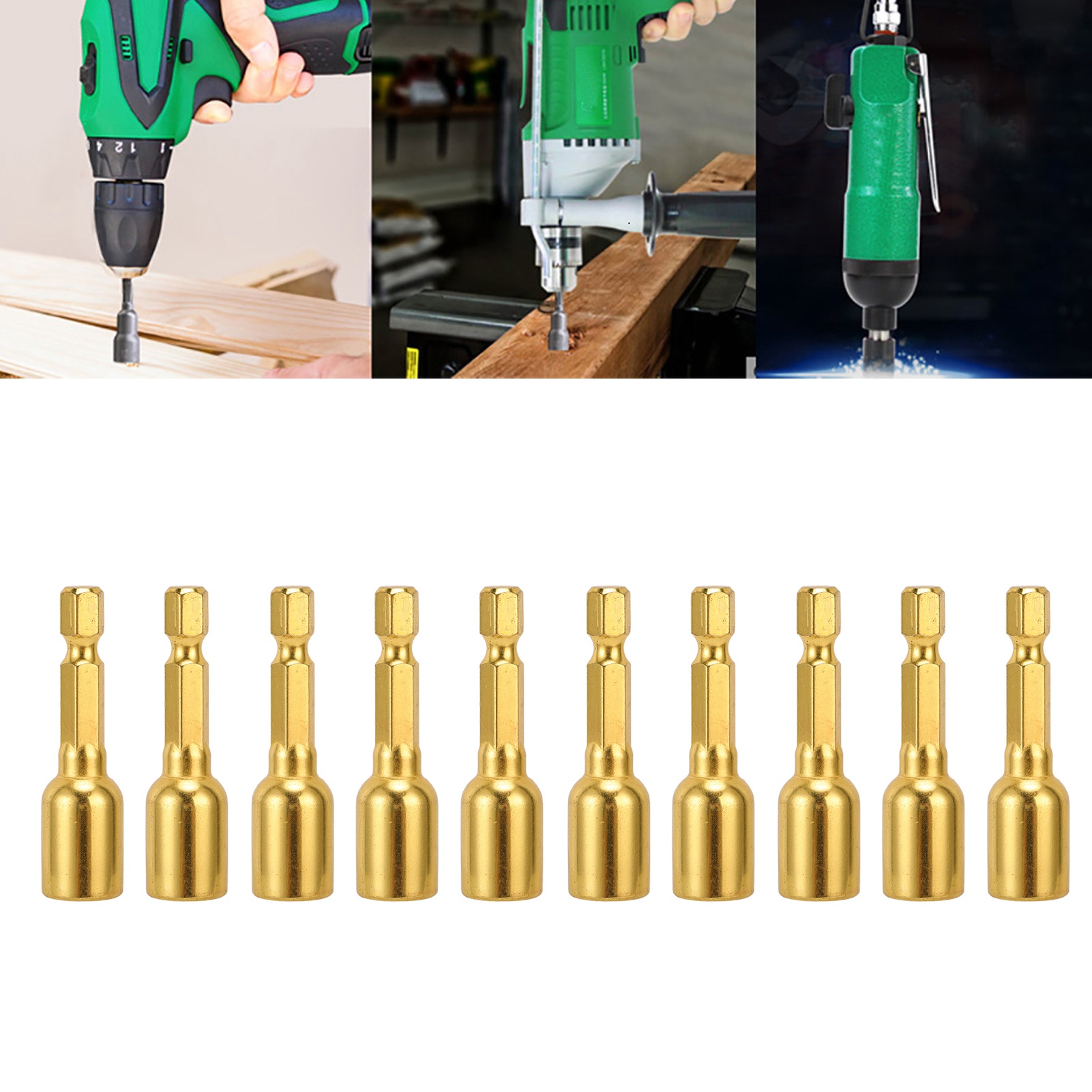 Packung Mit 10 M8×48mm 1/4 Zoll Vierkantkopf- Und Sechskantschaft-gewindeschneidadaptern Für Elektrische Bohrfutter (gold)