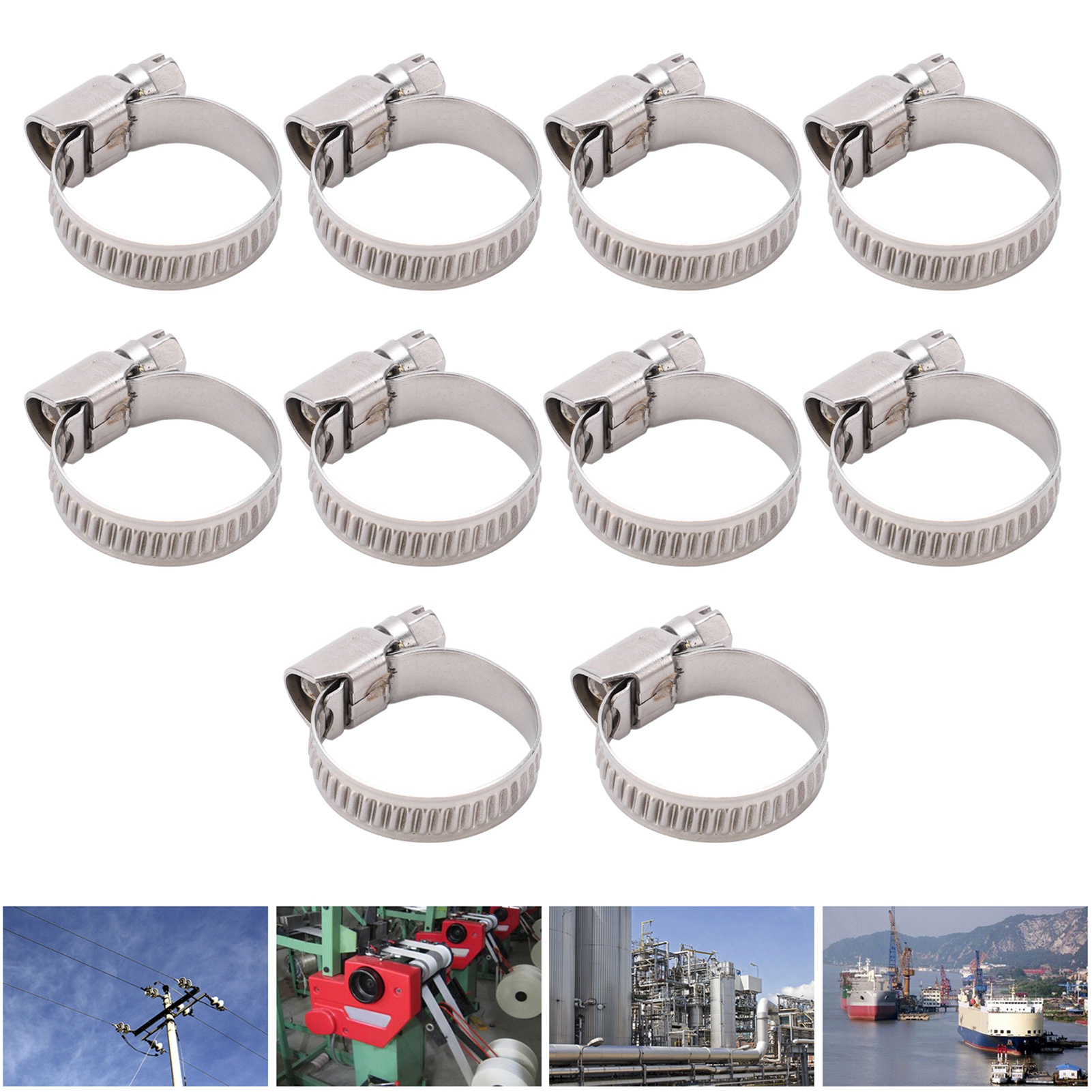 Packung Mit 10 Schlauchschellen Nach Deutscher Bauart Aus Edelstahl 304, 14-27 Mm, Perforiert.
