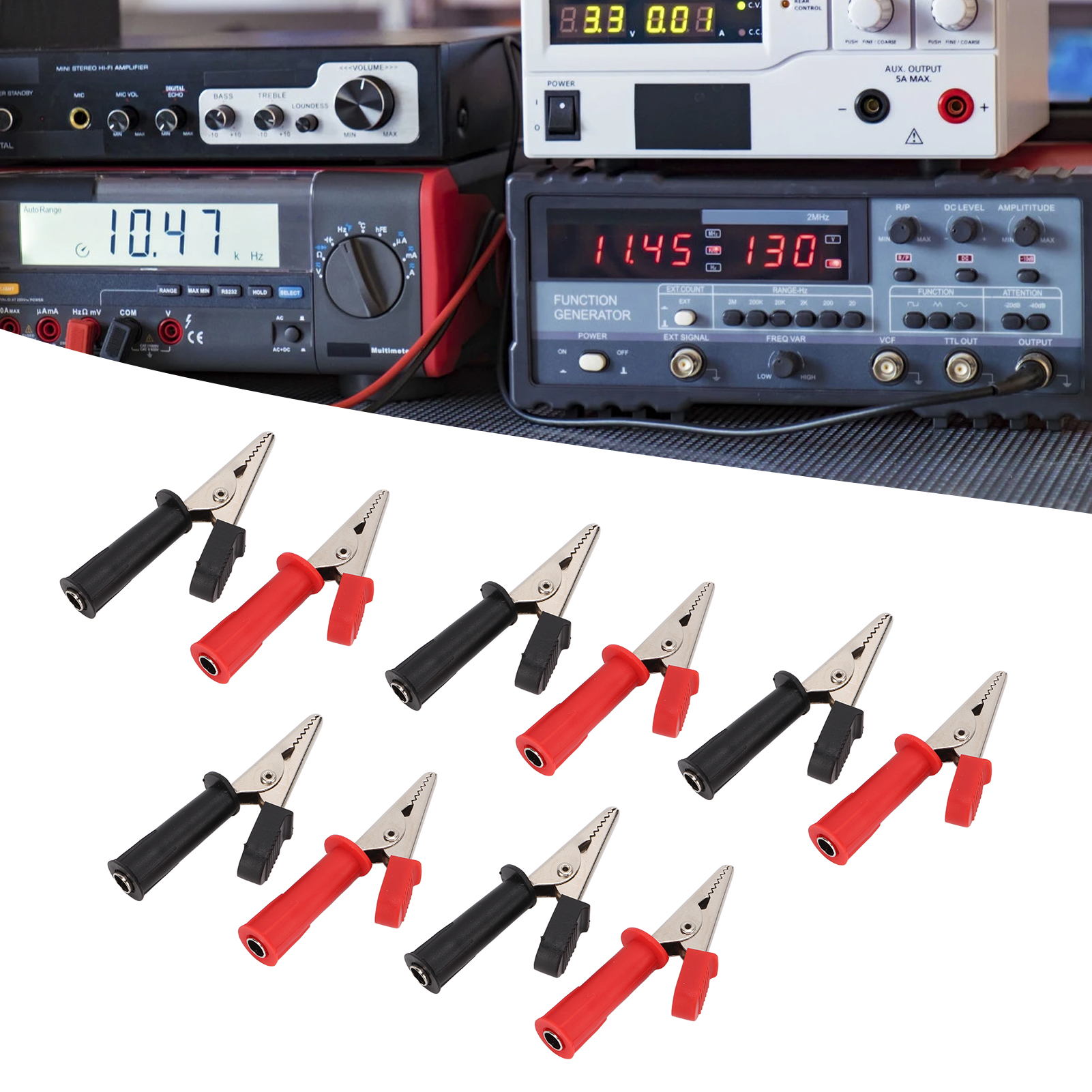 Spezielle Offene 5-mm-krokodilklemmen Aus Vollkupfer Mit 4-mm-griff An Der Spitze Für Leistungsprüfungen, Rot Und Schwarz, Erhältlich Im 5er-pack. J.60045