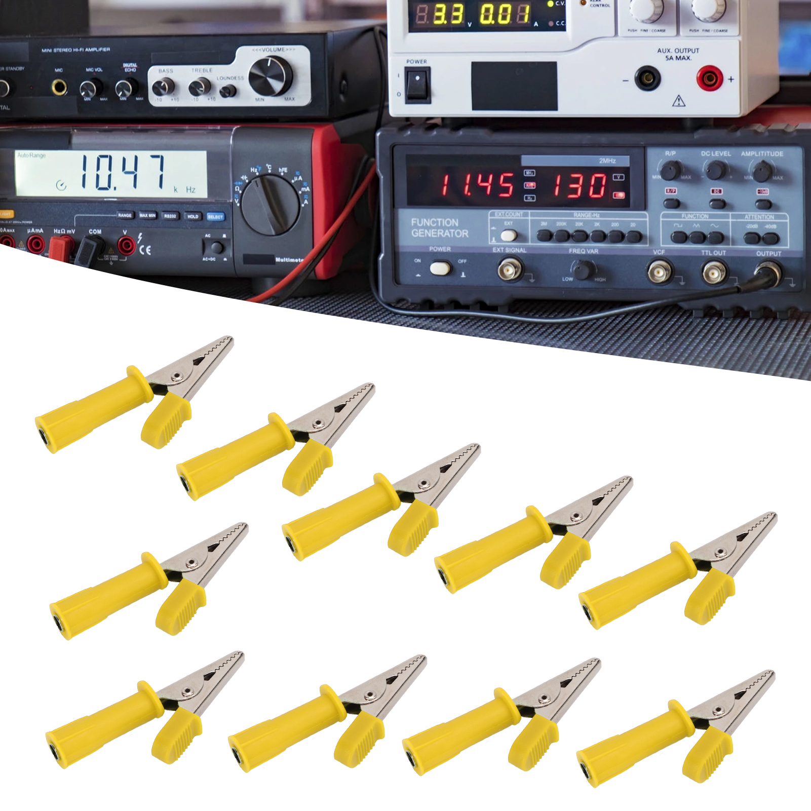 J.60045 5mm Offene Krokodilklemme Aus Vollkupfer Für Leistungsprüfungen, Verkauft In 10er-packungen (gelb).
