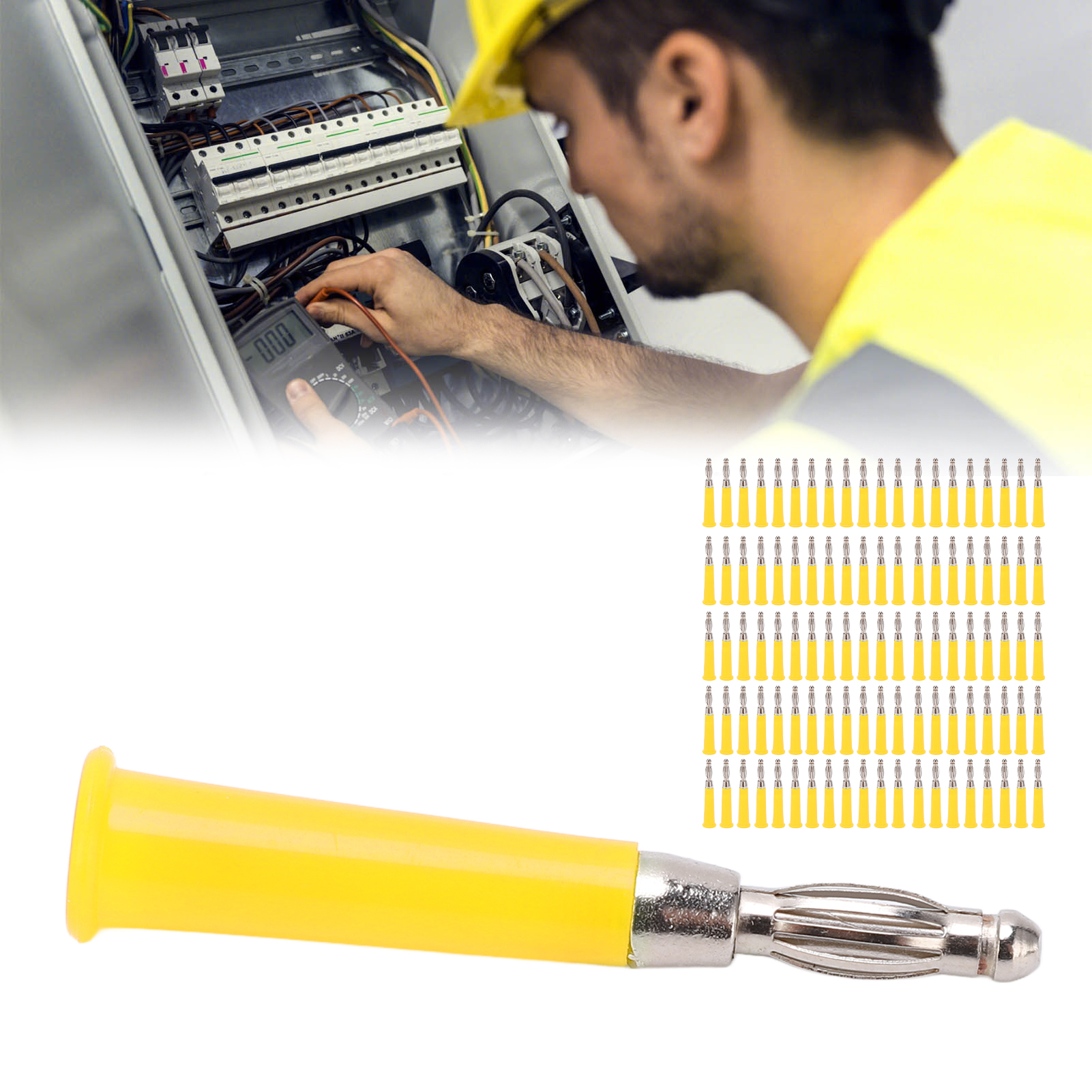 J.10010 4mm Geschweißter, Laternenförmiger Bananenstecker, 4mm Lautsprecher-bananenstecker, Kann In Einen Testleitungsadapterstecker Umgewandelt Werden, Wird In Packungen Mit 100 Stück Verkauft (gelb)
