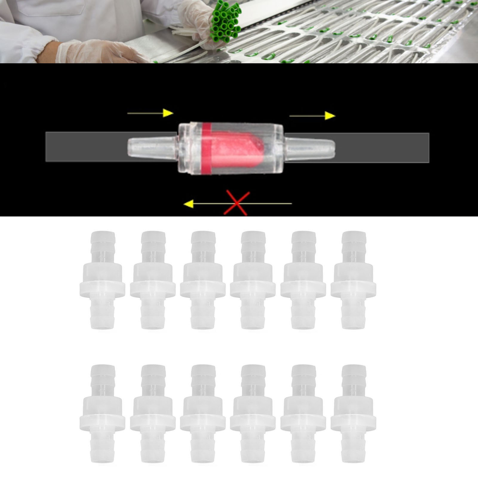 Packung Mit 12 Rückschlagventilen Aus Pp-kunststoff, Pagodenförmige Rückschlagventile, Ozon- Und Ölbeständige Membran-rückschlagventile, 10 Mm Halbtransparent.