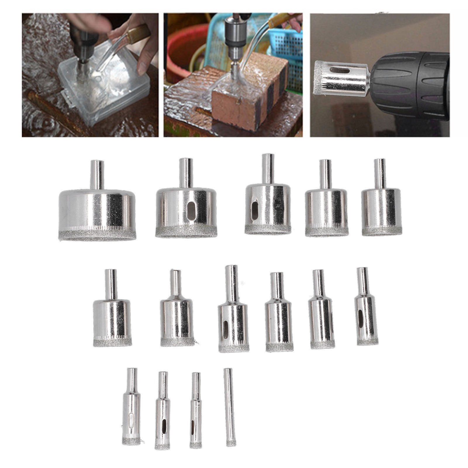 Set Mit 15 Diamant-lochsägen Von 6 Bis 50 Mm Für Glas, Keramik Und Marmor, Werkzeug Zum Abrunden Und Polieren Von Buddha-perlen