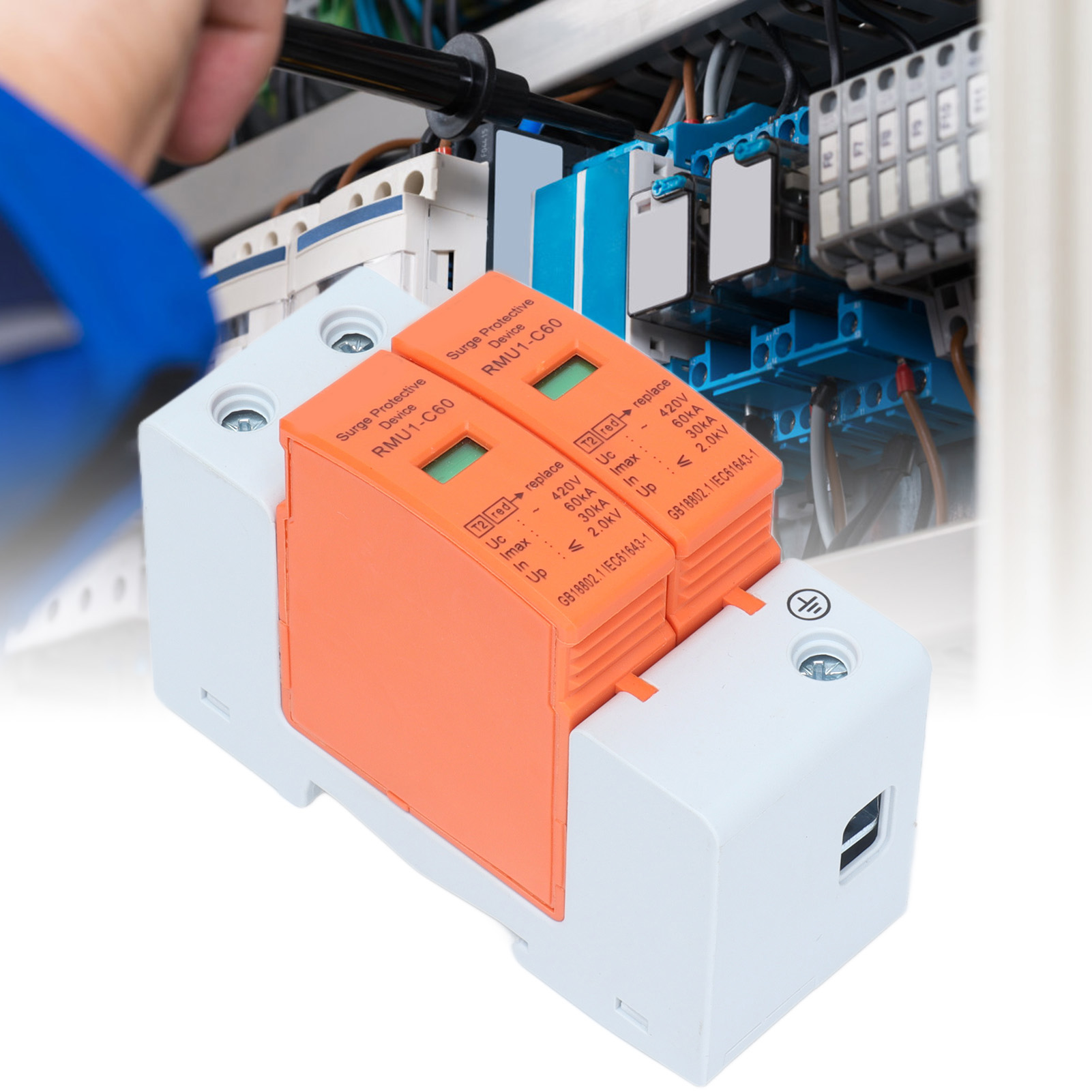 Rmu1-c60 420v Spd 2p Überspannungsschutzgerät Für Den Blitzschutz Im Haushalt, Potenzialausgleichs-überspannungsschutz, Maximale Kapazität: 60 Ka