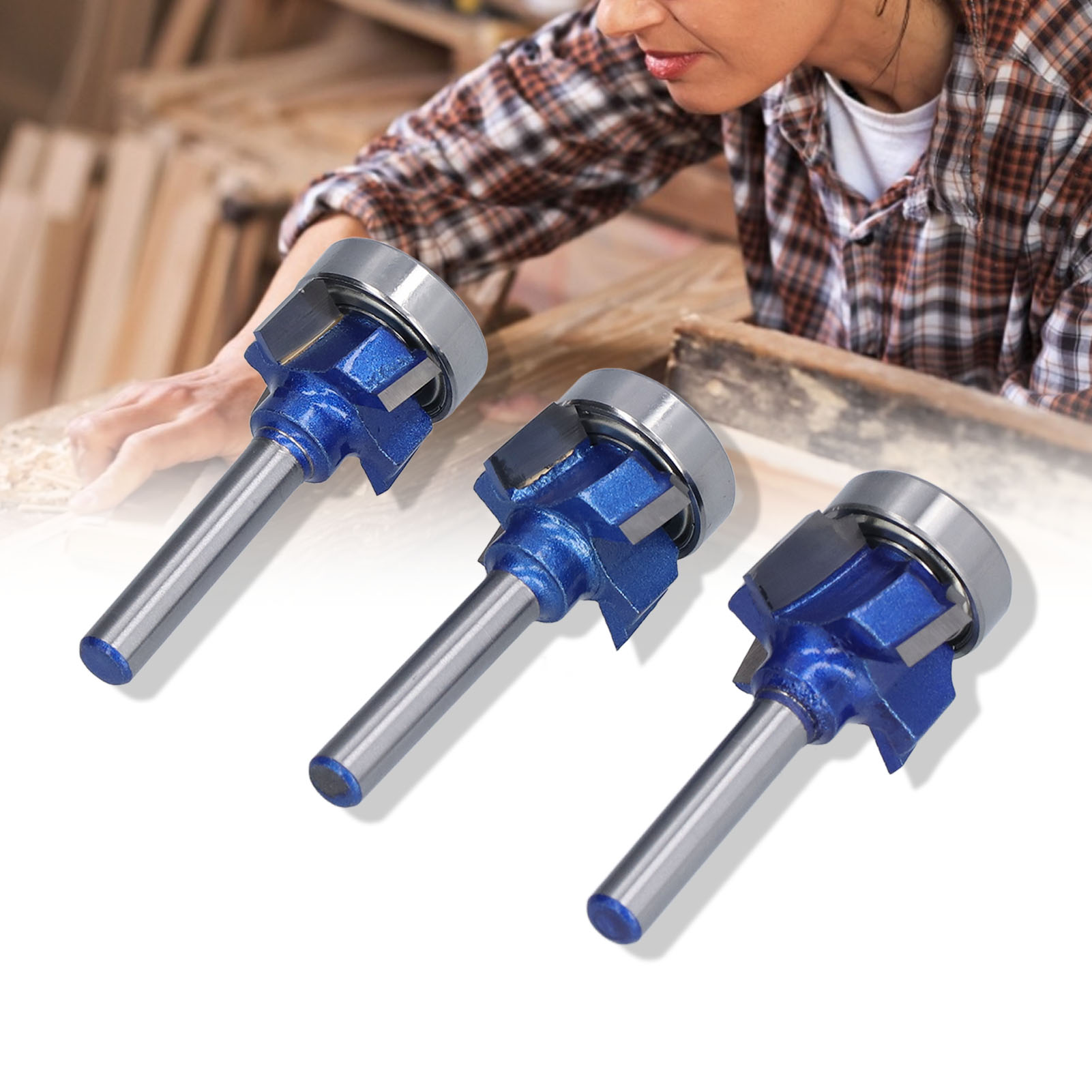 3-teiliges Holzfräser-set Mit 1/4-zoll-schaft, 4-schneidigem Eckrundfräser-set, 4-schneidigem Kantenanleimfräser Und Kantenrundfräser.