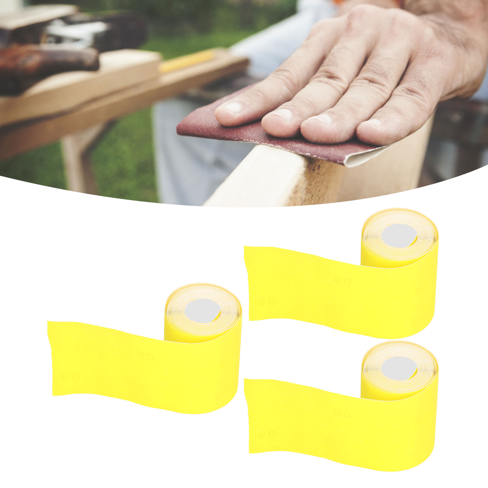 Rolle Gelbes 80er-schleifpapier, Abnehmbares Schleifpapier, Polierpads, Beflocktes Schleifpapier