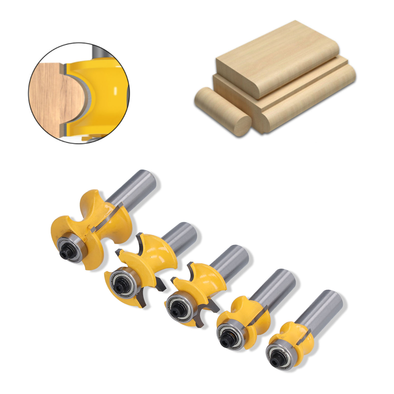 Set Aus 5 Hochwertigen Halbkreisförmigen Hohlkehlenfräsern Mit 1/2-zoll-schaft, Halbkreisförmigen Fräsern, Kugelkopffräsern, Rollenfräsern Für Holz, Formschlüssigen Halbkreisförmigen Fräsern, Holzfräs