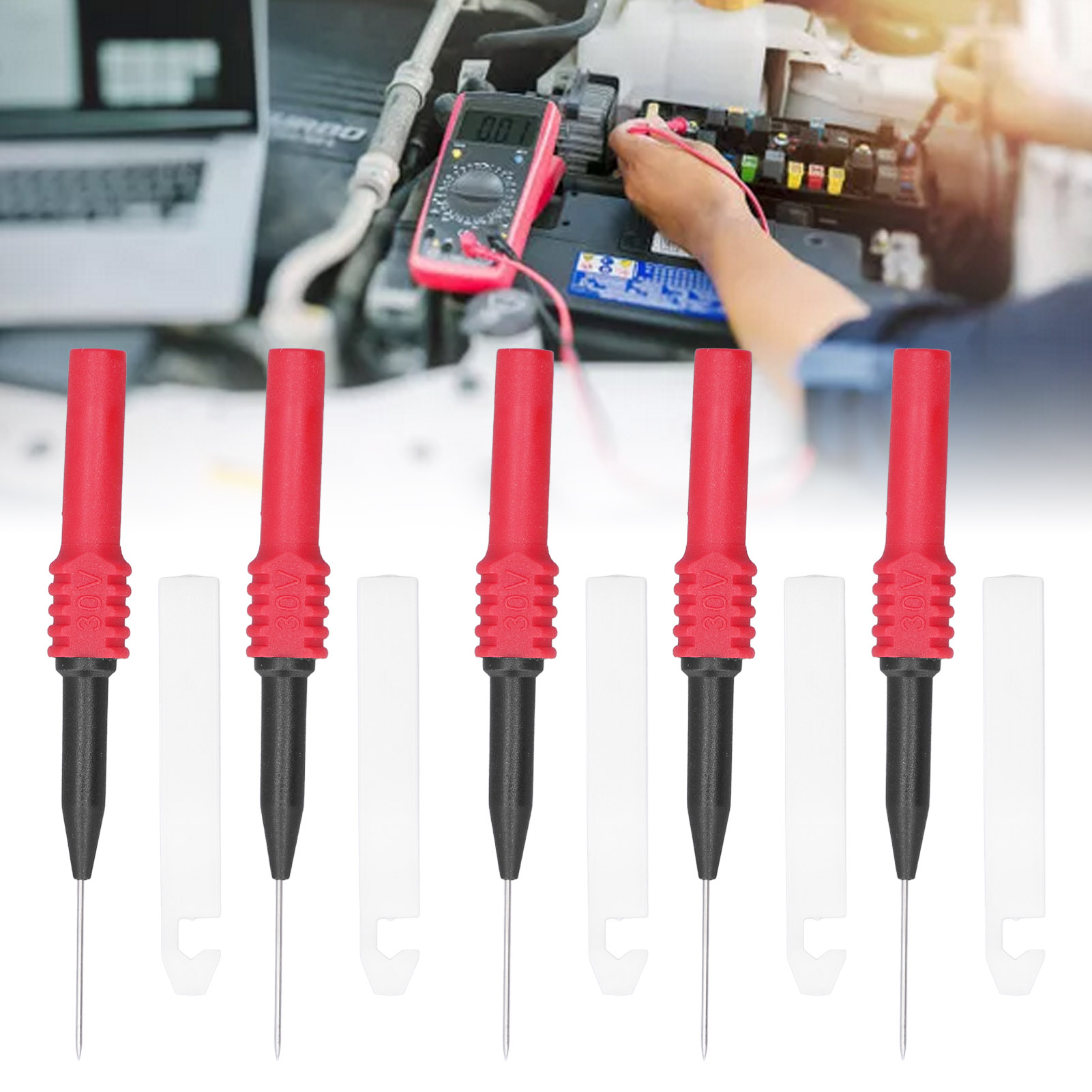 Miniatur-drahtunterbrecher-multimeter Mit Prüfspitze Und 0,7 Mm Schutzschlauch, Weiße Kappe 30009, Verkauft In 5er-packs (rot).