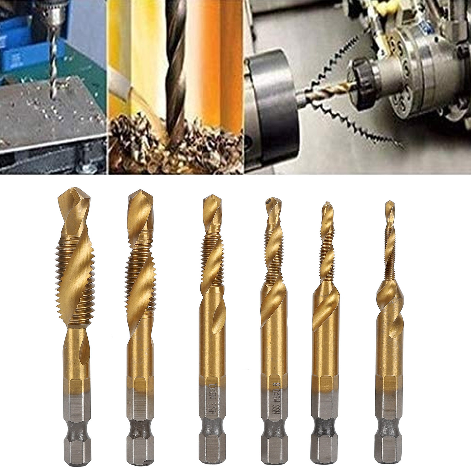Satz Von 6 1/4 Zoll Spiral-sechskant-gewindebohrern Aus Verbundmaterial Zum Bohren, Gewindeschneiden, Anfasen Und Titanisieren.