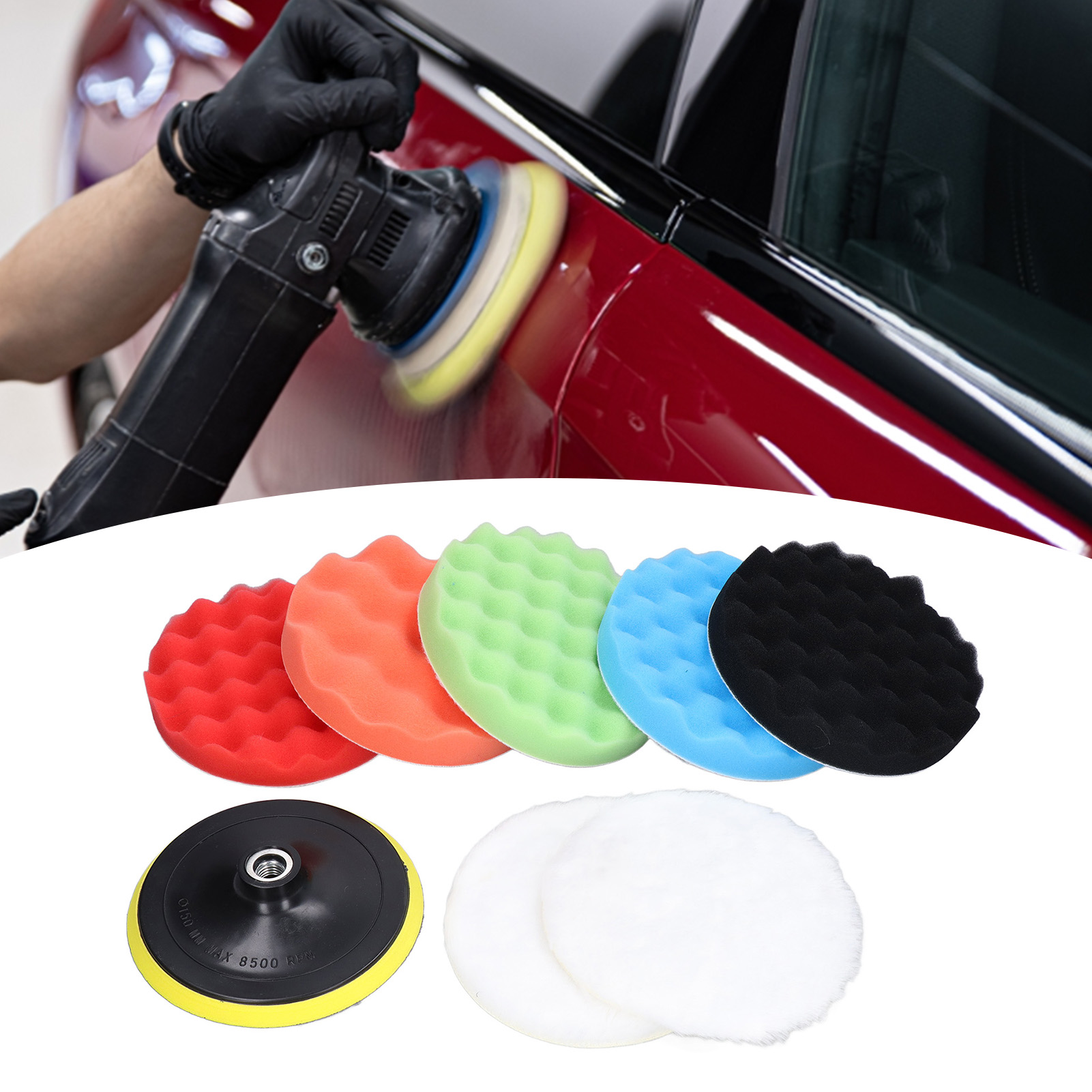 Set Mit 9 Vertikalen Polierschwämmen, Polierpad-set, 15 Cm Großes, Geprägtes Schaumstoff-polierpad, Woll-polierpad-set Für Auto Und Boot