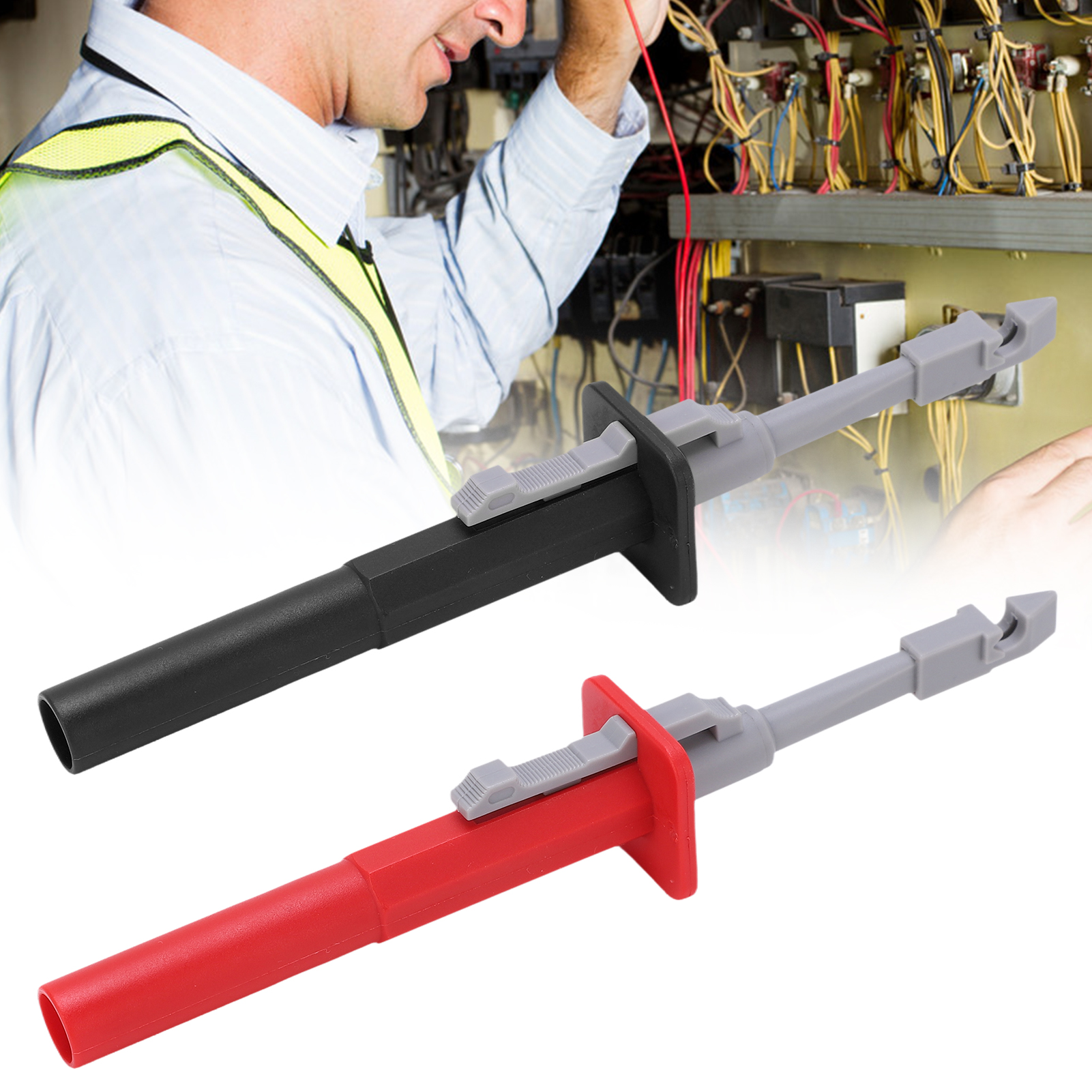 Zerstörungsfreier Und Nicht Durchdringender Nadelprüfhaken J.30020, Rot-schwarzes Set Mit 4 Mm Einführloch Am Ende.