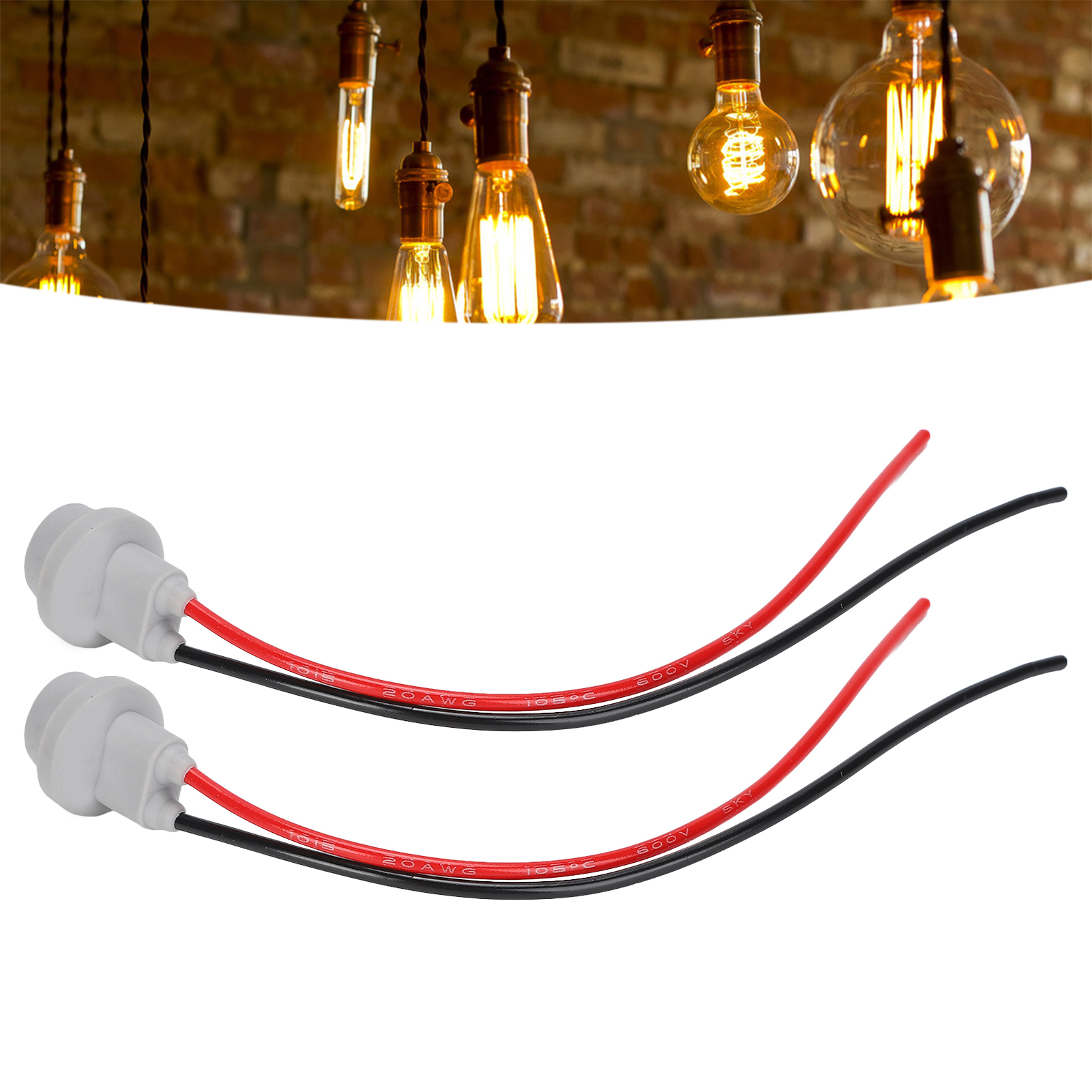 Zwei Runde, Flexible T10-lampenfassungen Mit Kabeln, Fassungen Für Instrumentenbeleuchtung Und Lampenverlängerungsstecker Werden Zusammen Verkauft.